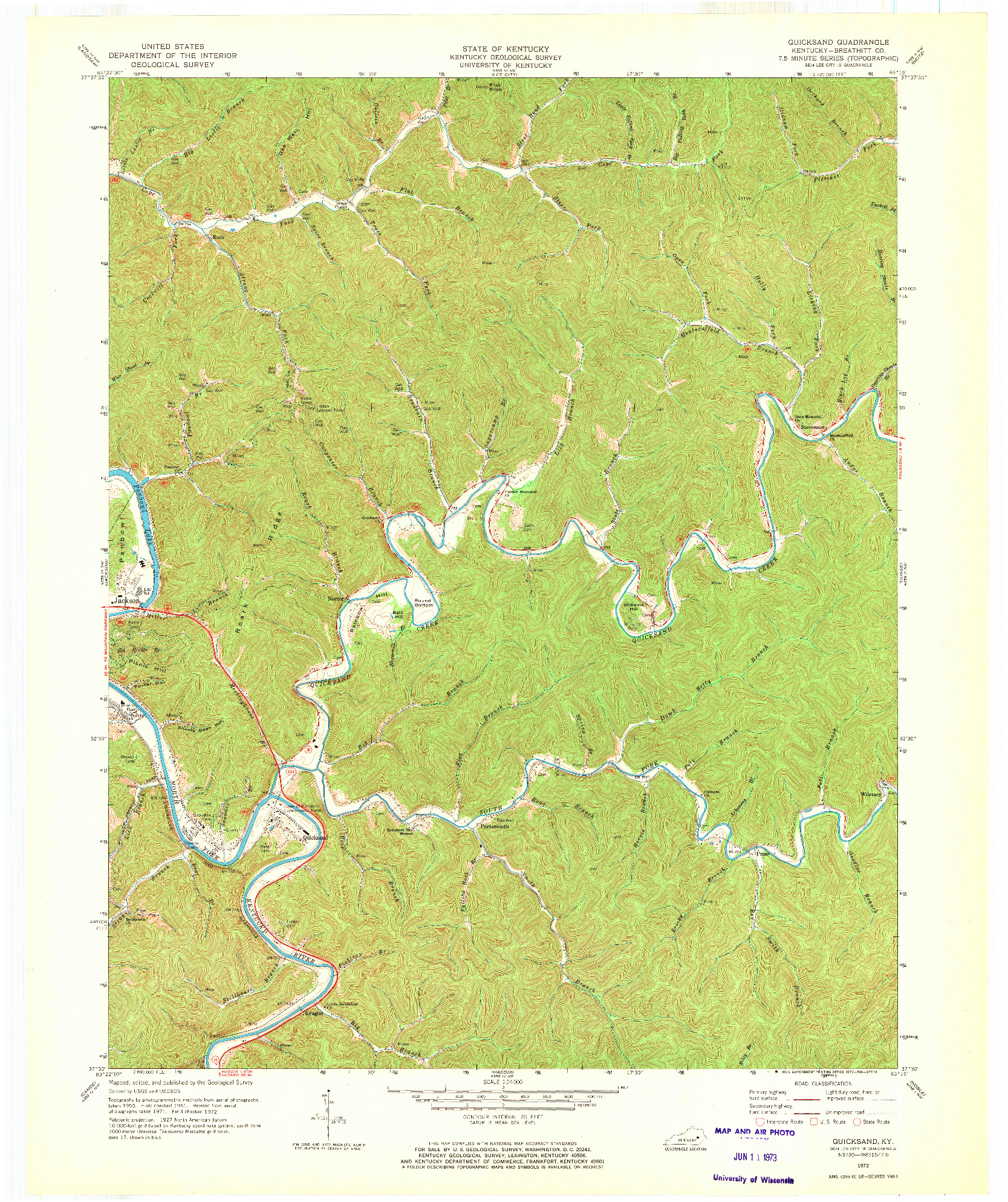 USGS 1:24000-SCALE QUADRANGLE FOR QUICKSAND, KY 1972