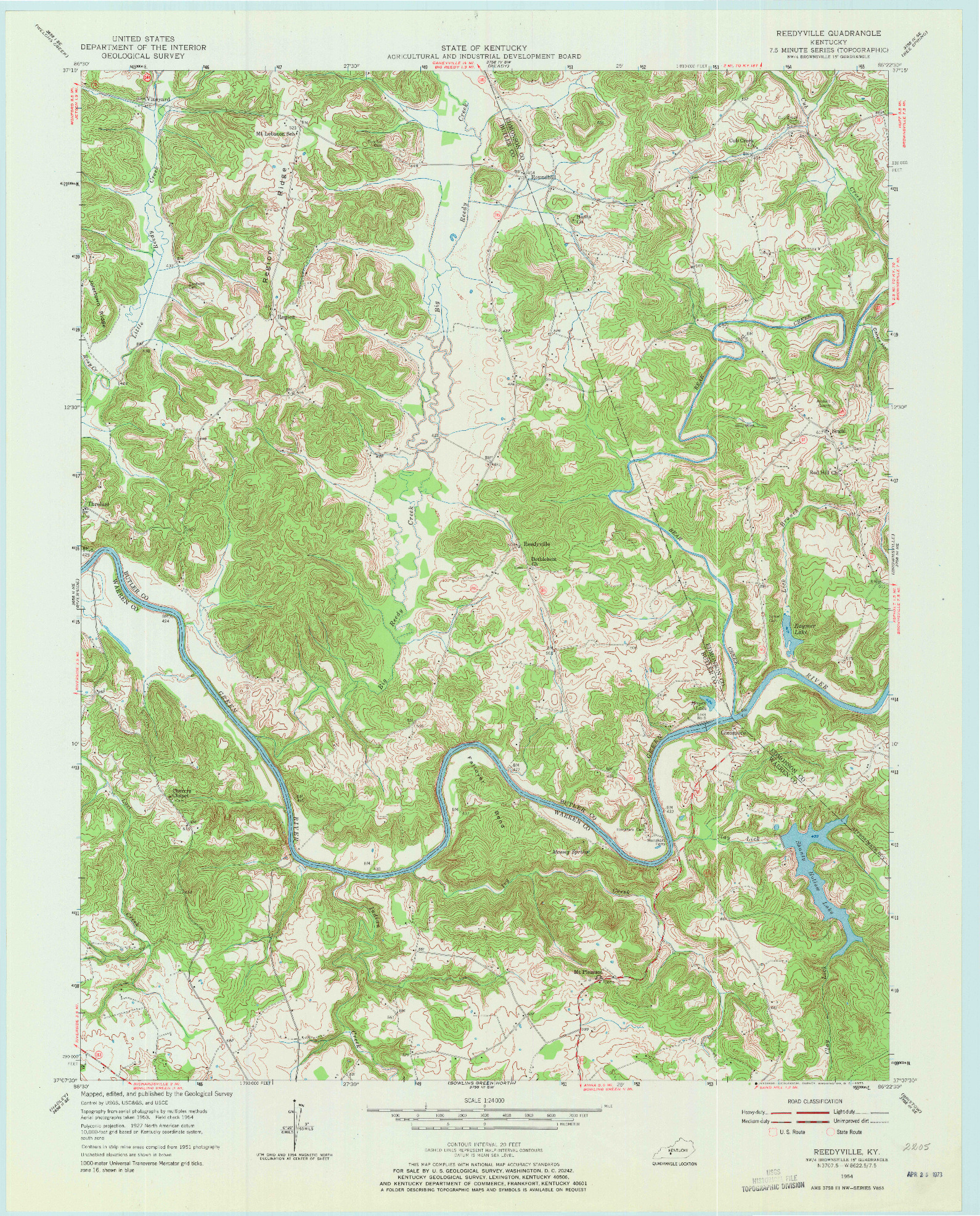 USGS 1:24000-SCALE QUADRANGLE FOR REEDYVILLE, KY 1954