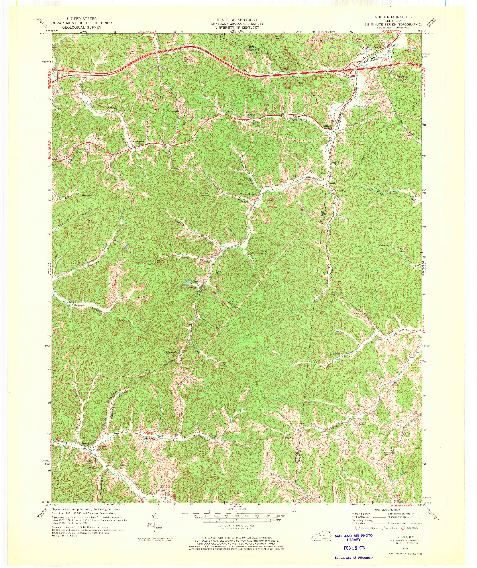 USGS 1:24000-SCALE QUADRANGLE FOR RUSH, KY 1971