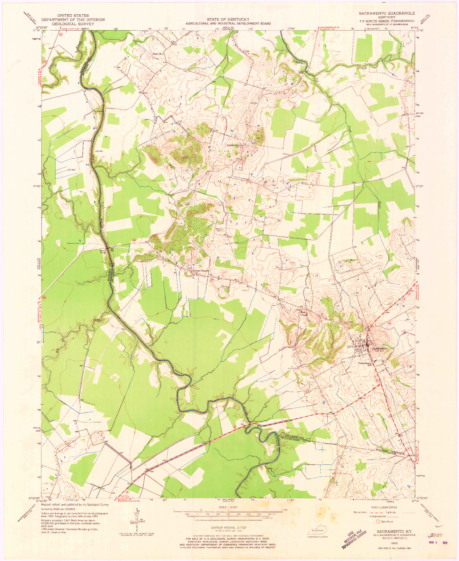 USGS 1:24000-SCALE QUADRANGLE FOR SACRAMENTO, KY 1952