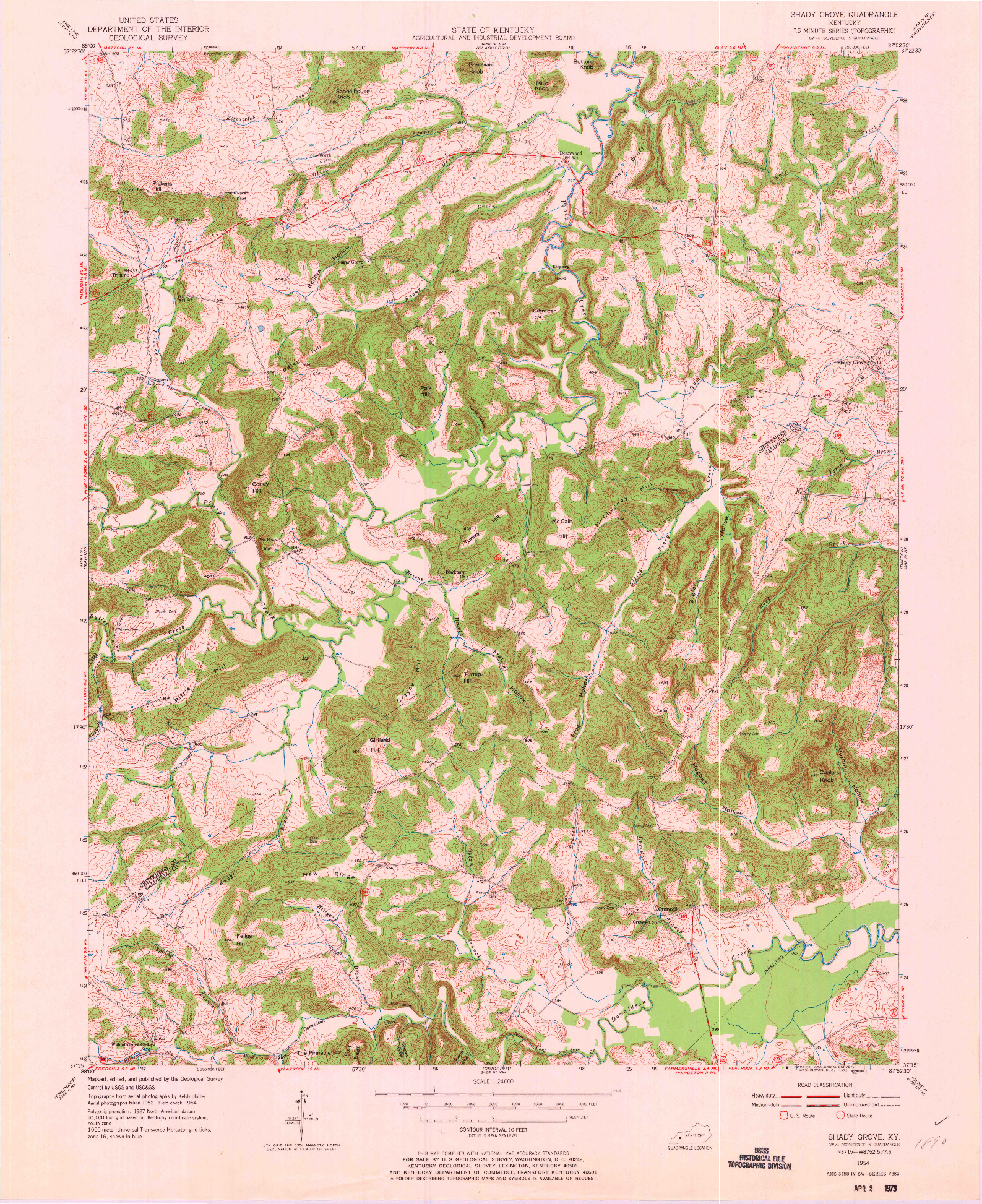 USGS 1:24000-SCALE QUADRANGLE FOR SHADY GROVE, KY 1954