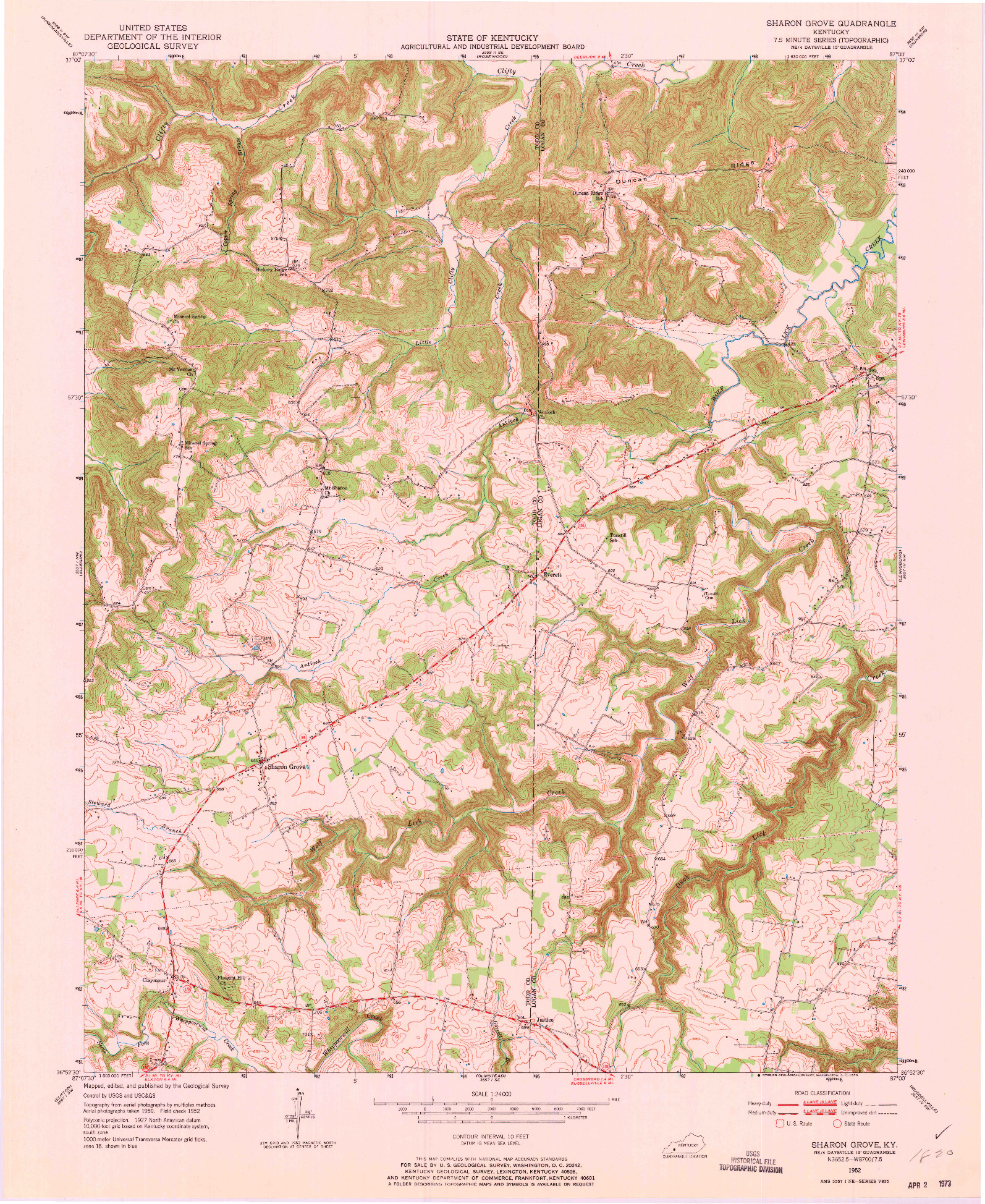 USGS 1:24000-SCALE QUADRANGLE FOR SHARON GROVE, KY 1952