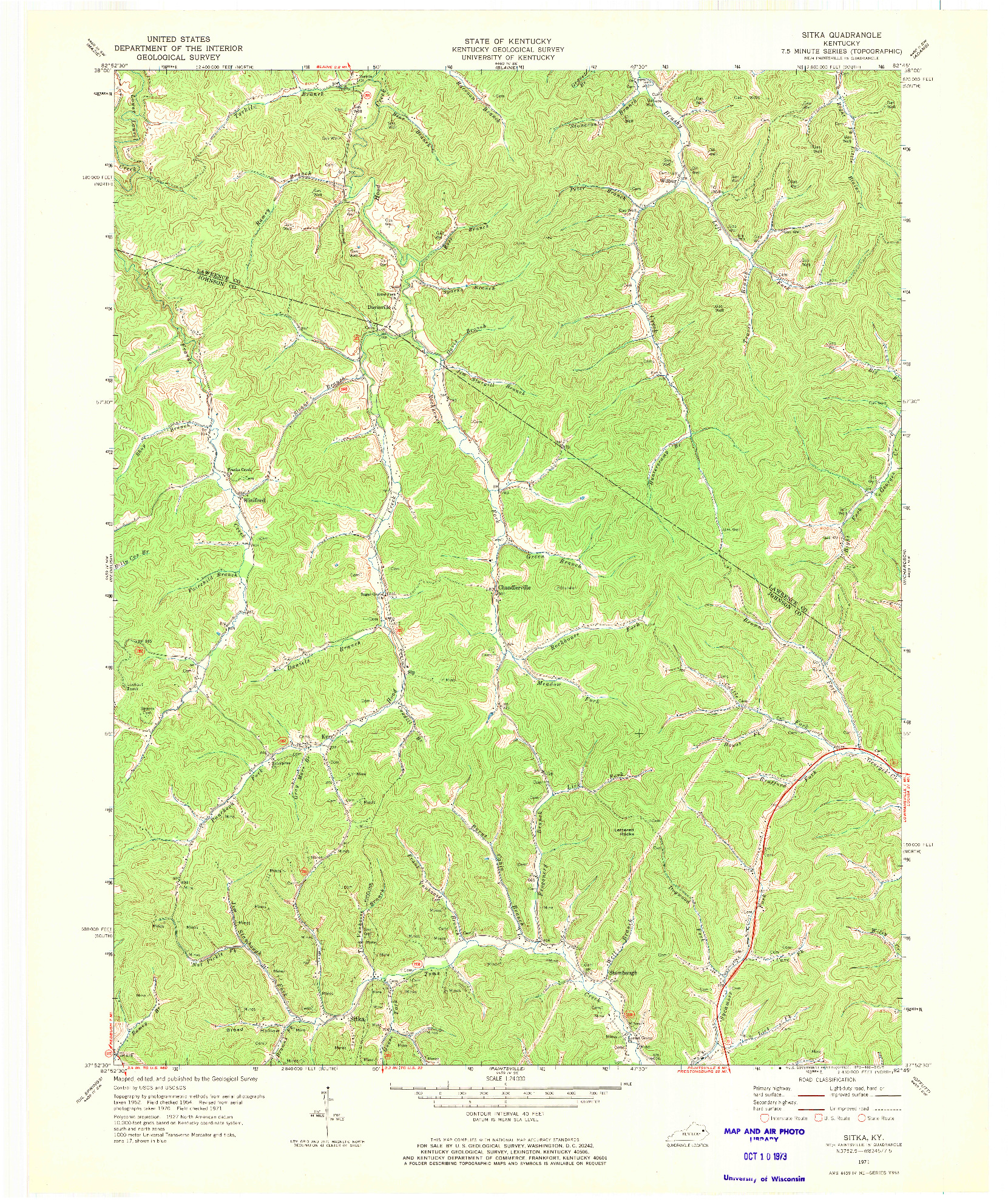 USGS 1:24000-SCALE QUADRANGLE FOR SITKA, KY 1971