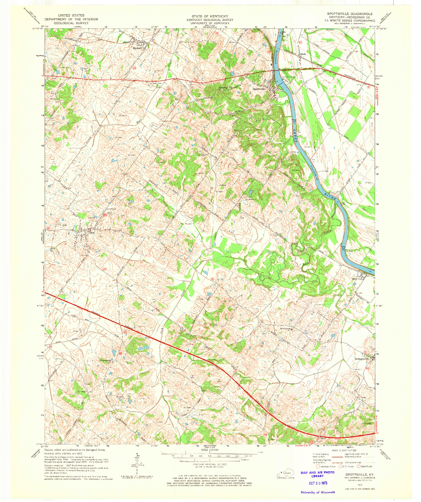 USGS 1:24000-SCALE QUADRANGLE FOR SPOTTSVILLE, KY 1971