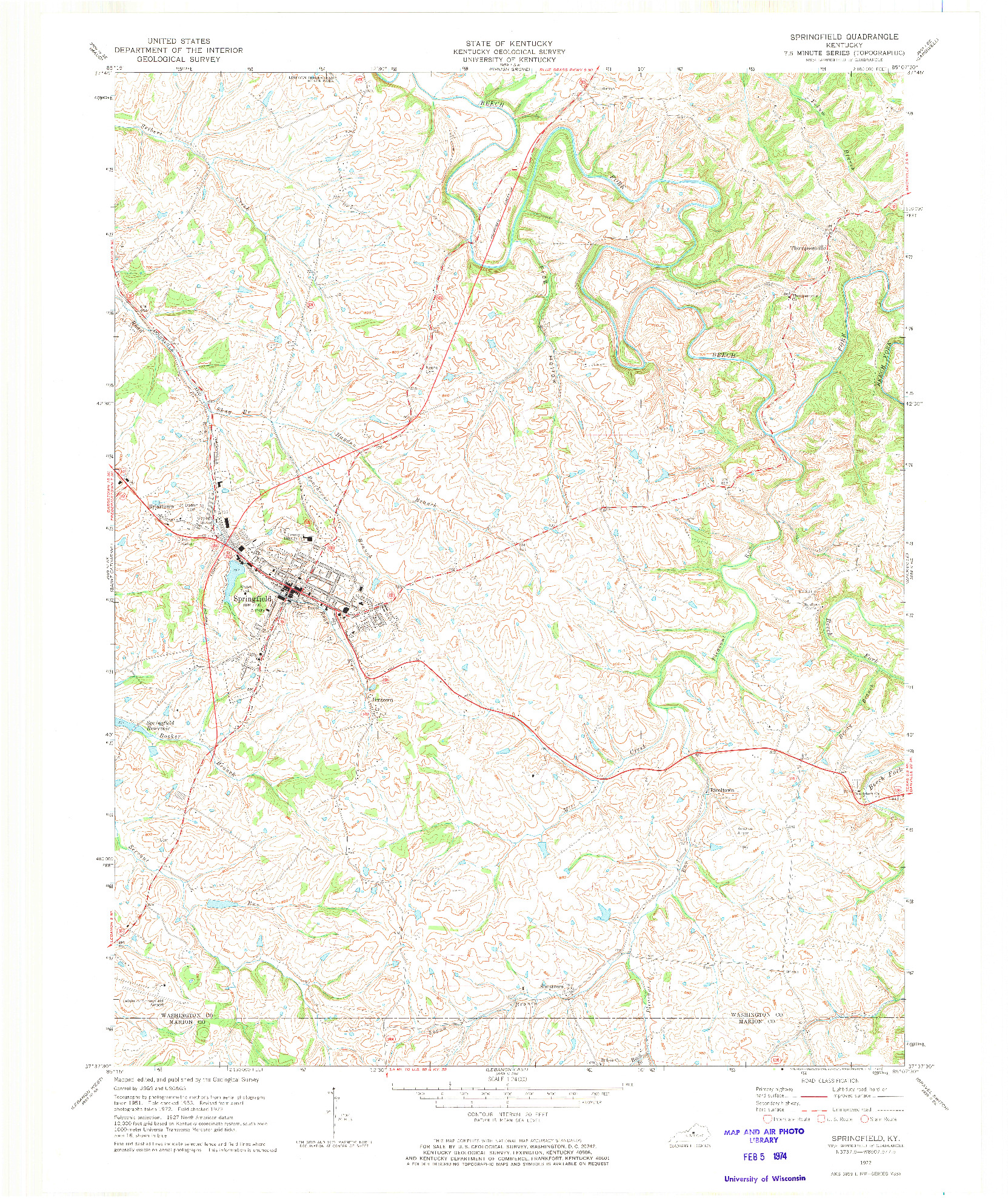 USGS 1:24000-SCALE QUADRANGLE FOR SPRINGFIELD, KY 1972