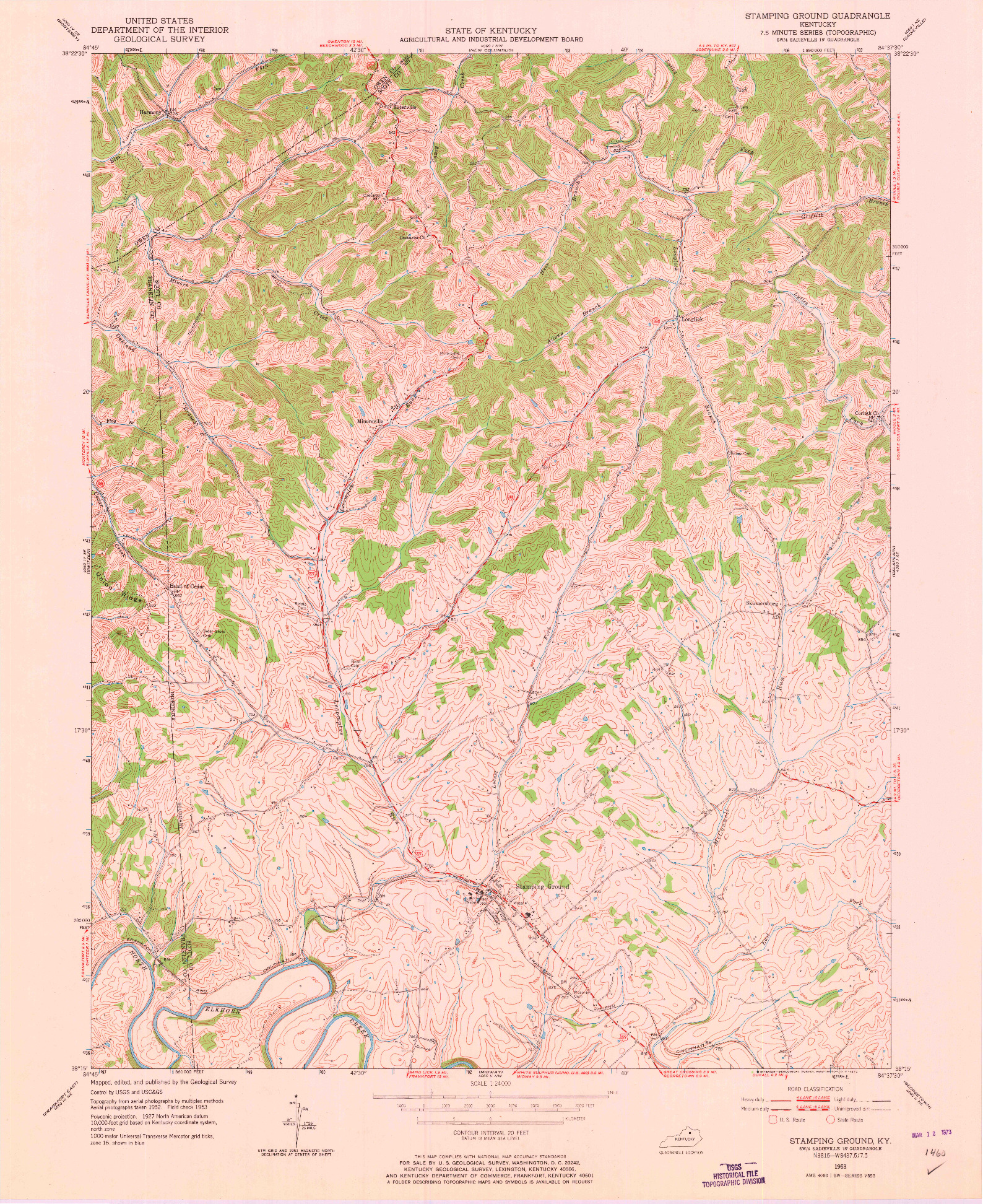 USGS 1:24000-SCALE QUADRANGLE FOR STAMPING GROUND, KY 1953