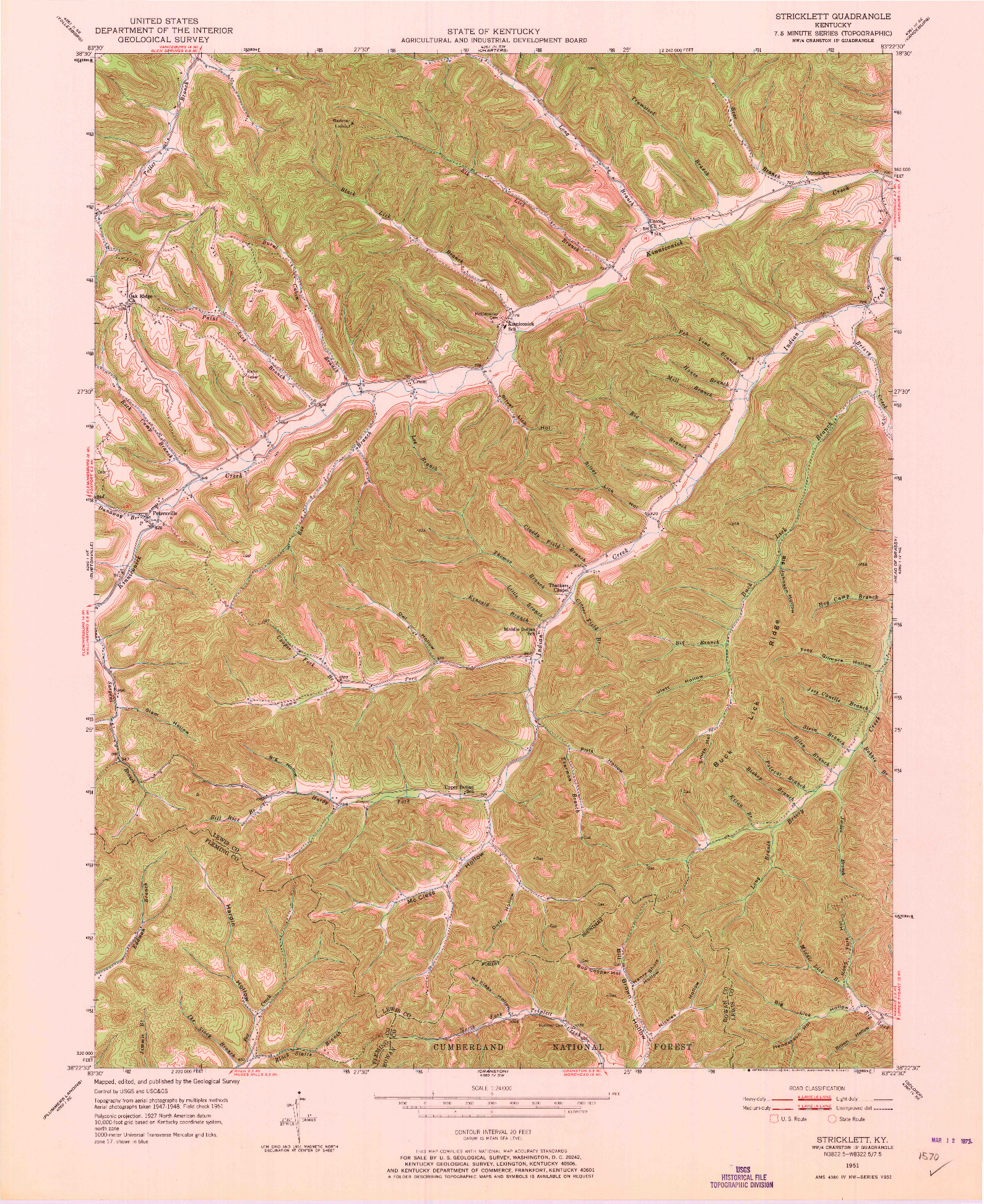 USGS 1:24000-SCALE QUADRANGLE FOR STRICKLETT, KY 1951