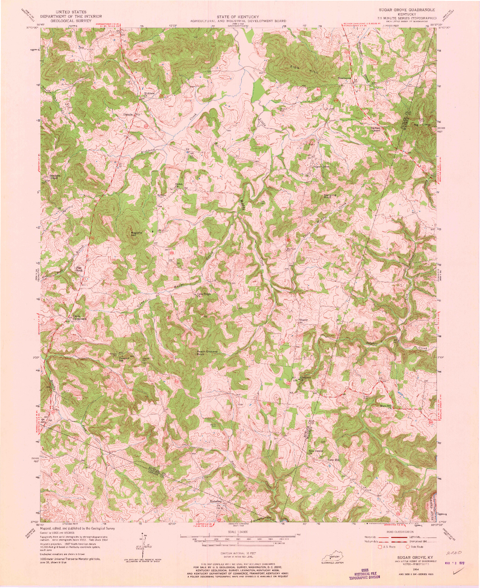 USGS 1:24000-SCALE QUADRANGLE FOR SUGAR GROVE, KY 1954