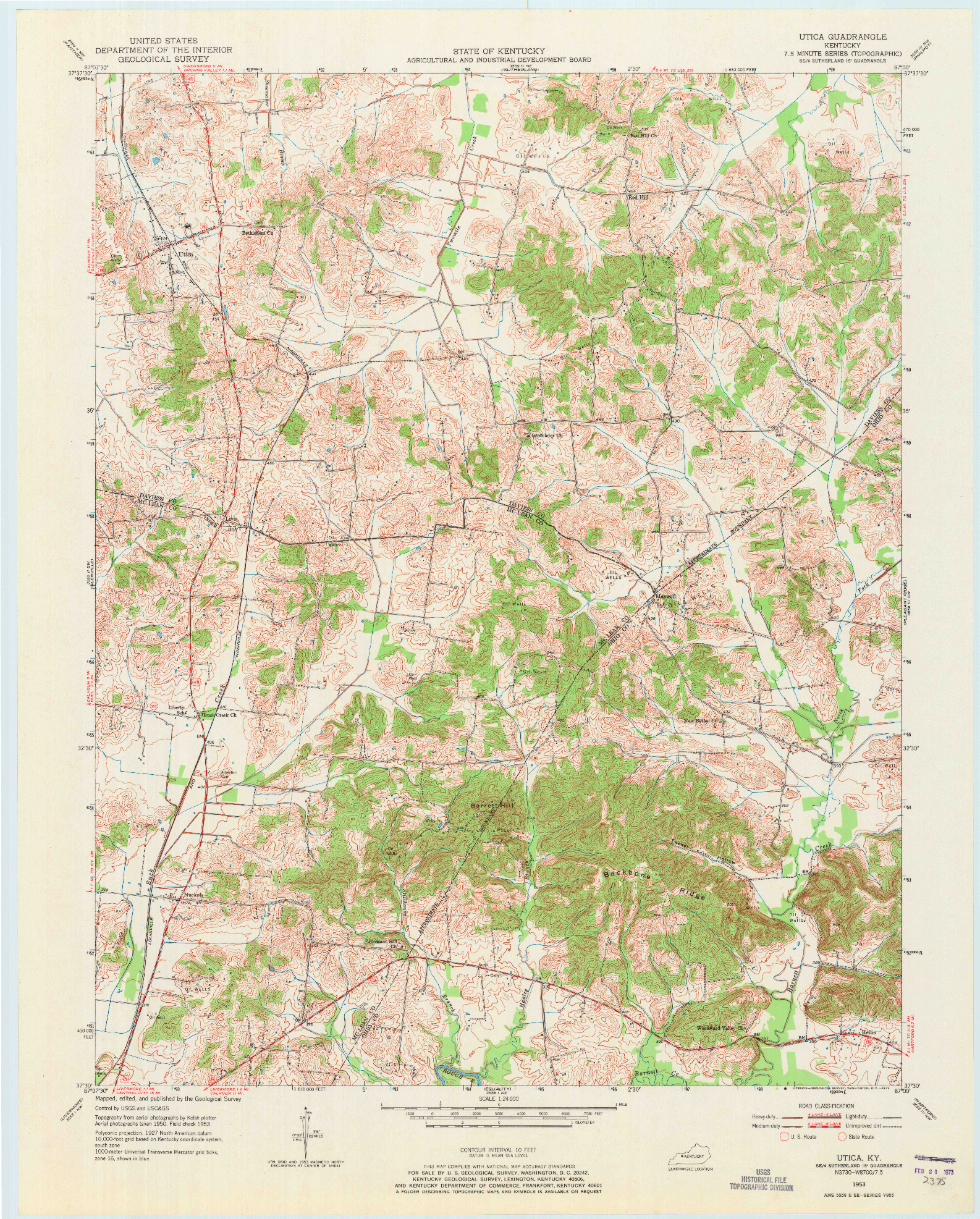 USGS 1:24000-SCALE QUADRANGLE FOR UTICA, KY 1953