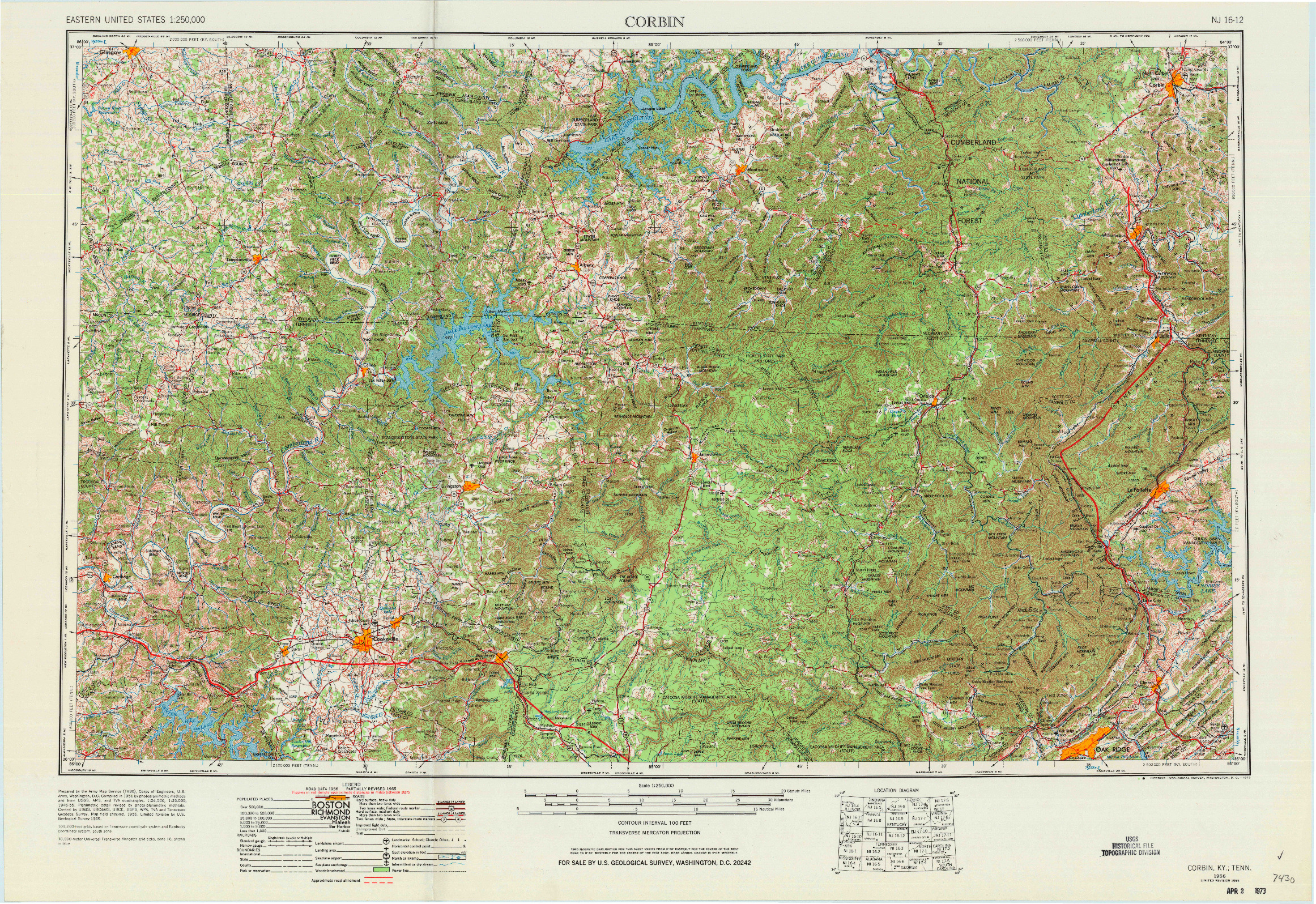 USGS 1:250000-SCALE QUADRANGLE FOR CORBIN, KY 1956