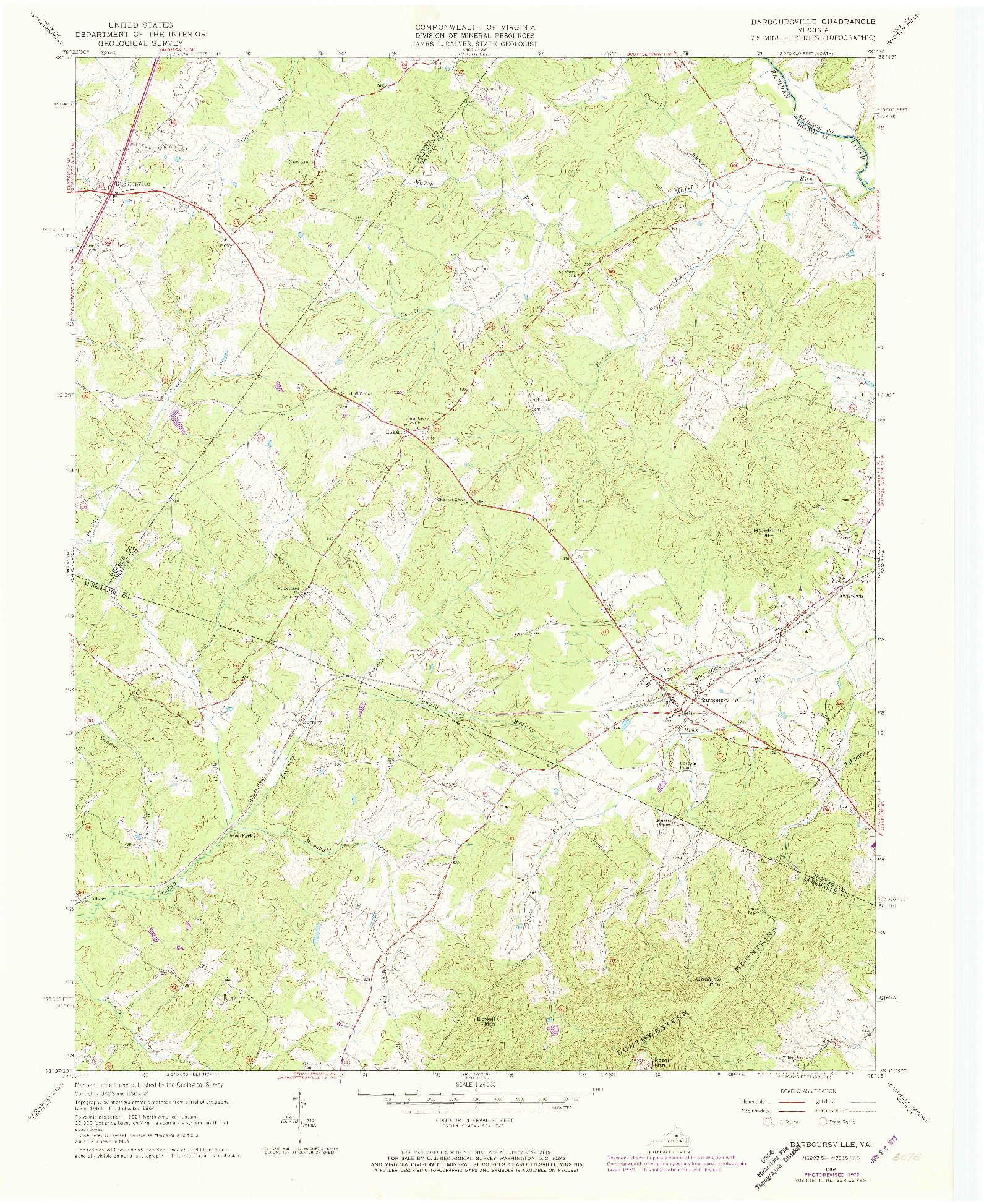 USGS 1:24000-SCALE QUADRANGLE FOR BARBOURSVILLE, VA 1964