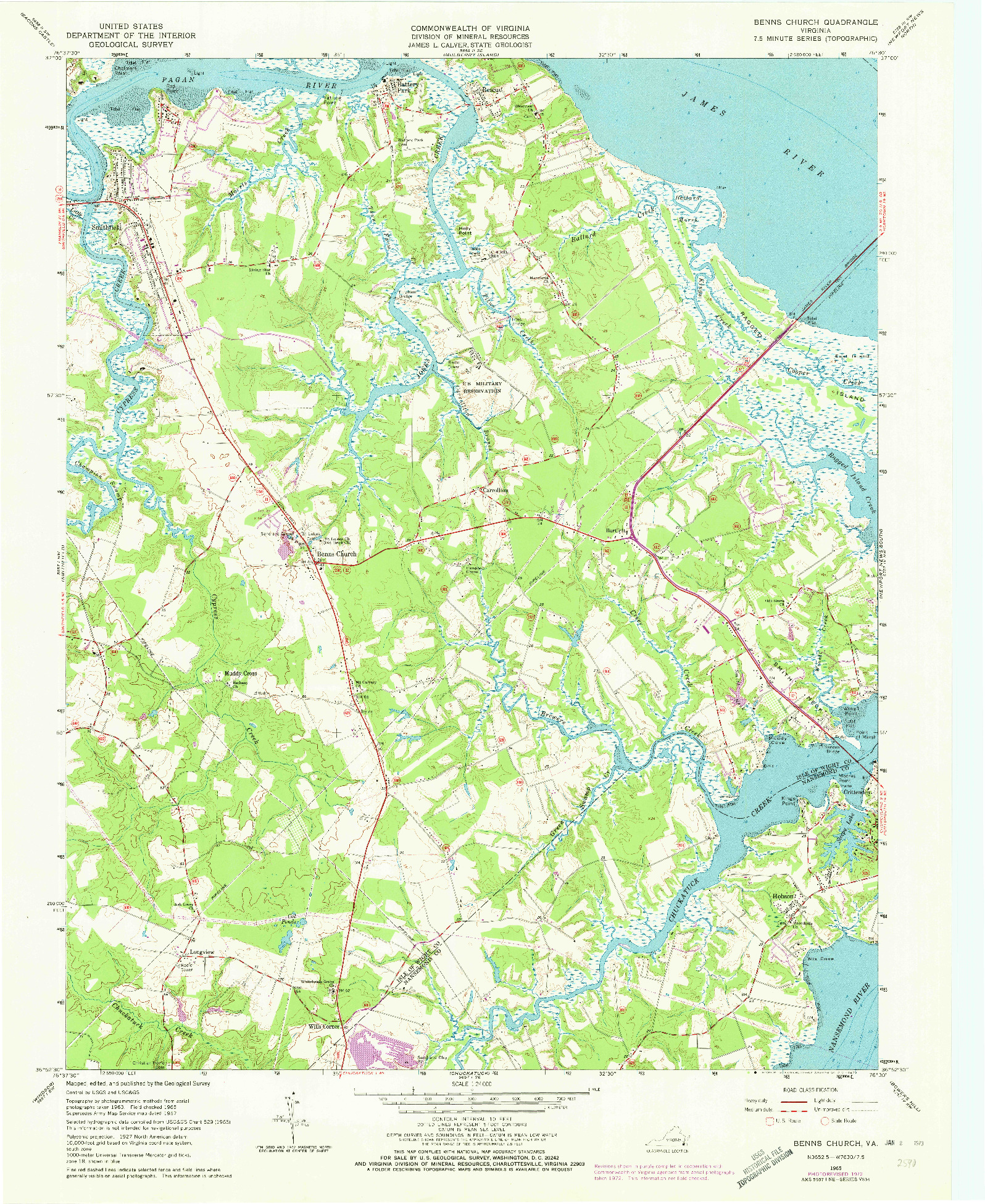 USGS 1:24000-SCALE QUADRANGLE FOR BENNS CHURCH, VA 1965