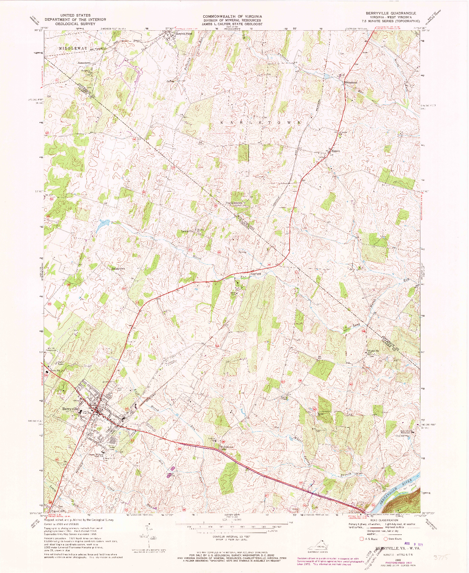 USGS 1:24000-SCALE QUADRANGLE FOR BERRYVILLE, VA 1968