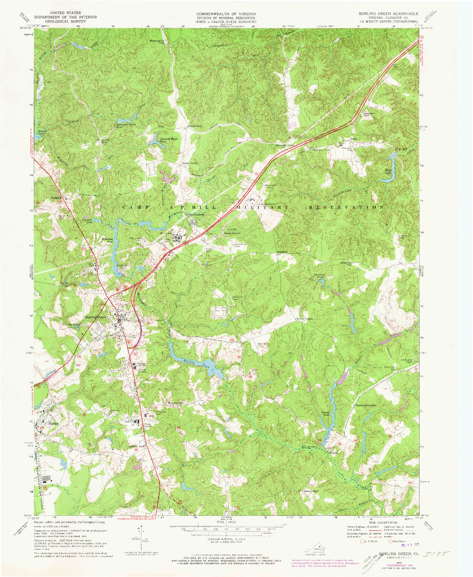 USGS 1:24000-SCALE QUADRANGLE FOR BOWLING GREEN, VA 1969