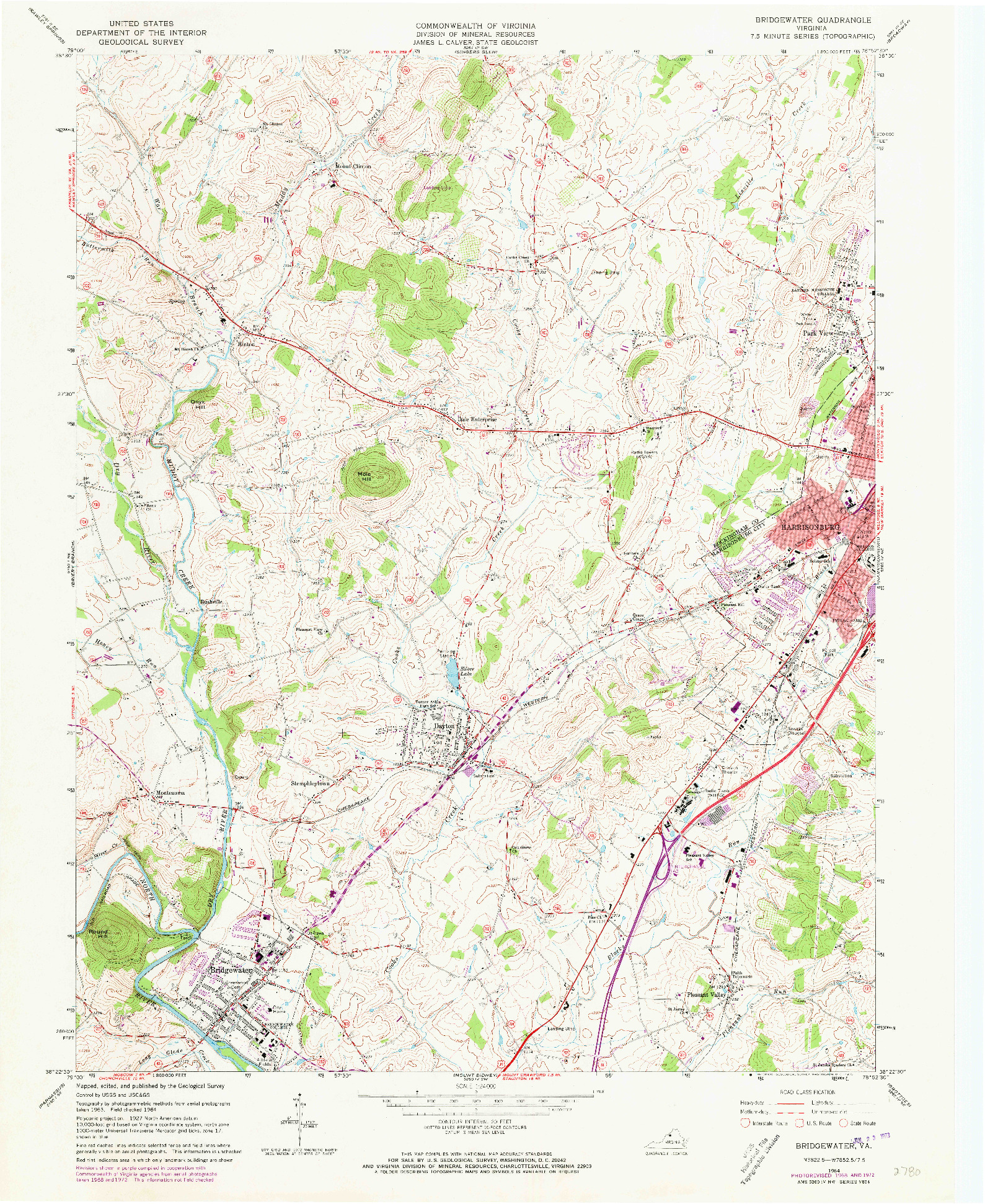 USGS 1:24000-SCALE QUADRANGLE FOR BRIDGEWATER, VA 1964