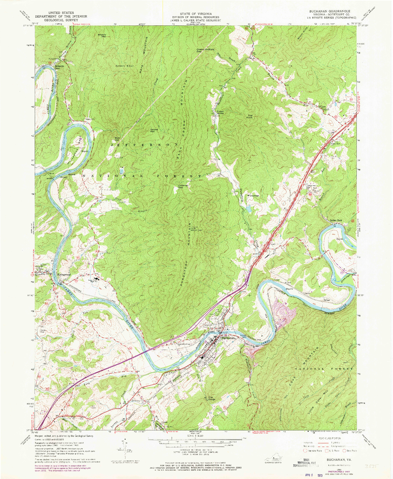 USGS 1:24000-SCALE QUADRANGLE FOR BUCHANAN, VA 1961