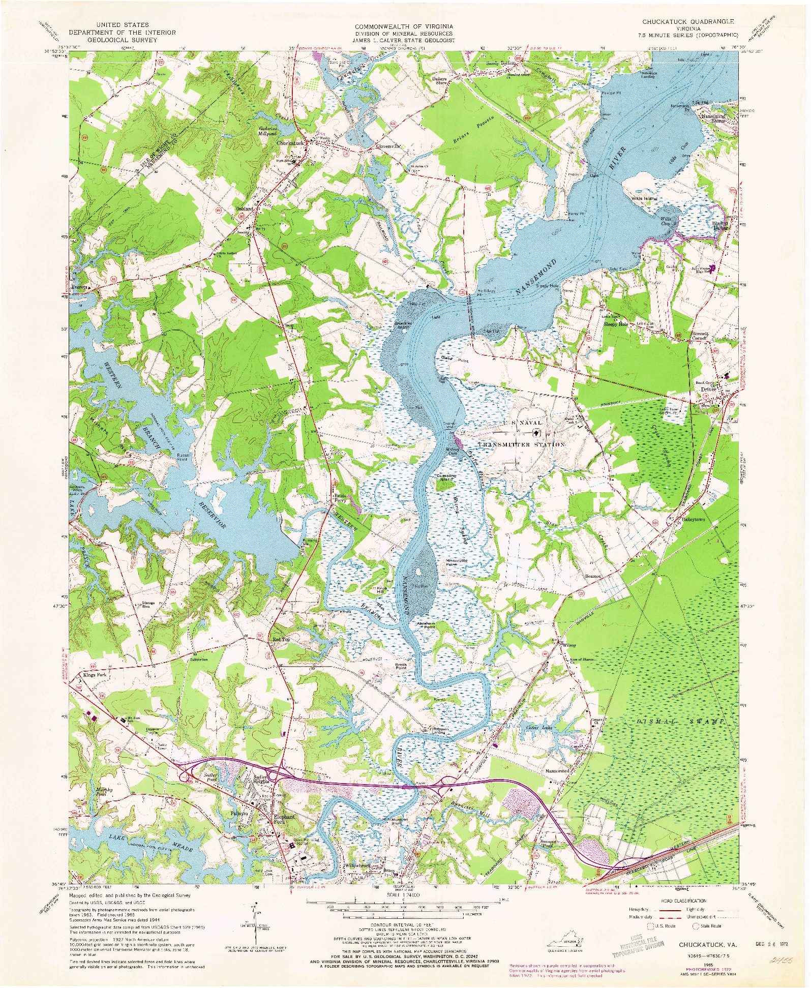 USGS 1:24000-SCALE QUADRANGLE FOR CHUCKATUCK, VA 1965