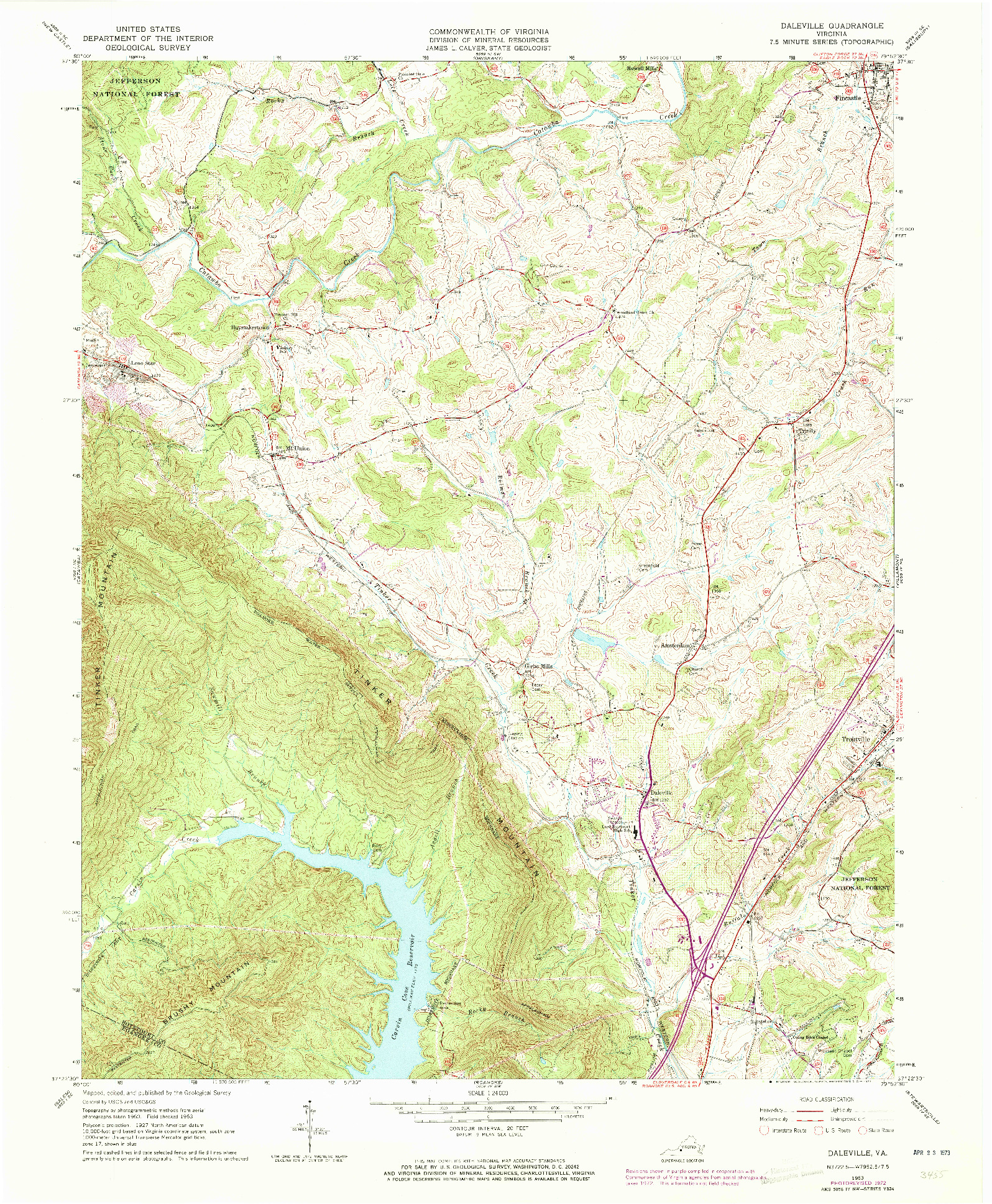 USGS 1:24000-SCALE QUADRANGLE FOR DALEVILLE, VA 1963