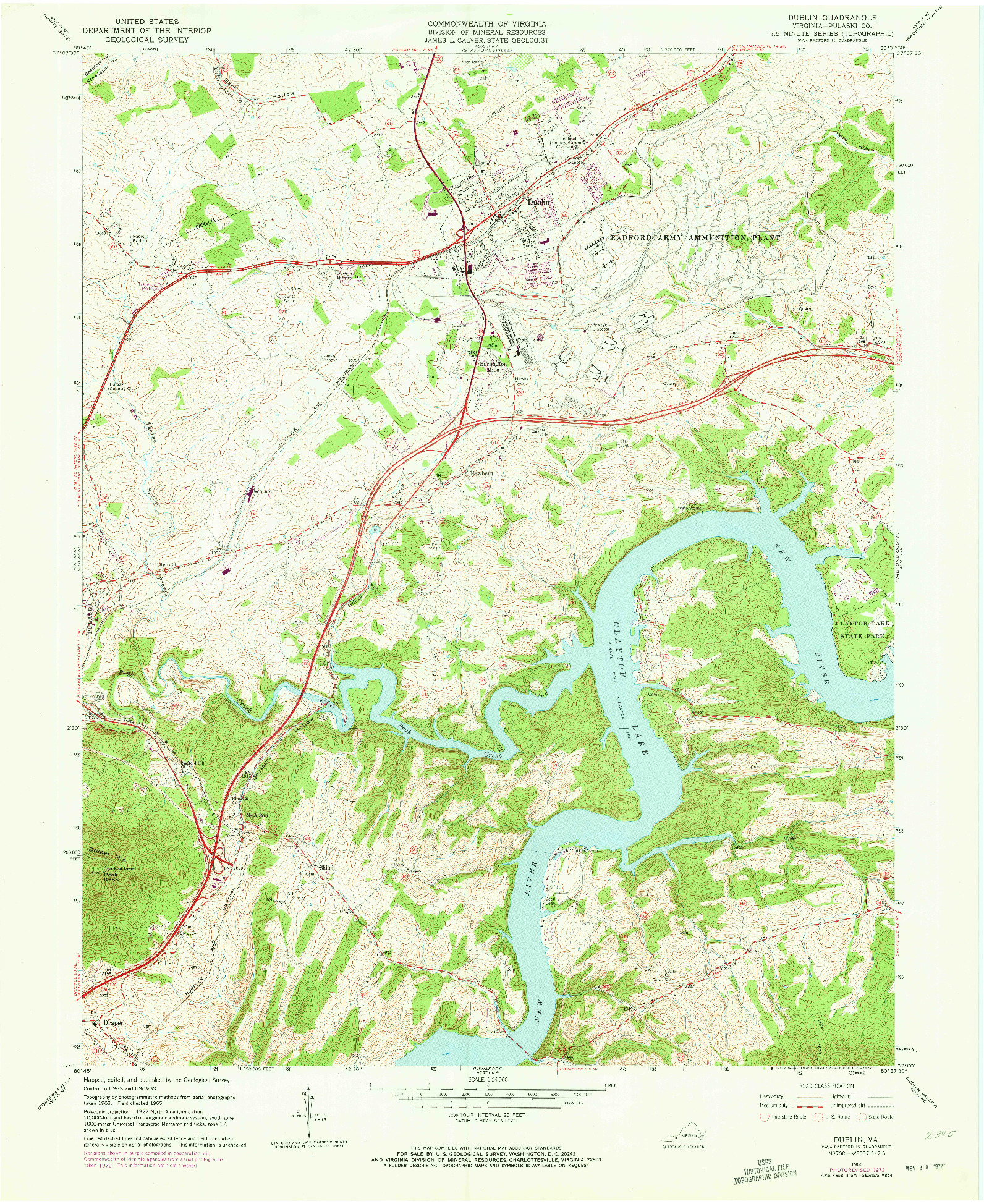 USGS 1:24000-SCALE QUADRANGLE FOR DUBLIN, VA 1965