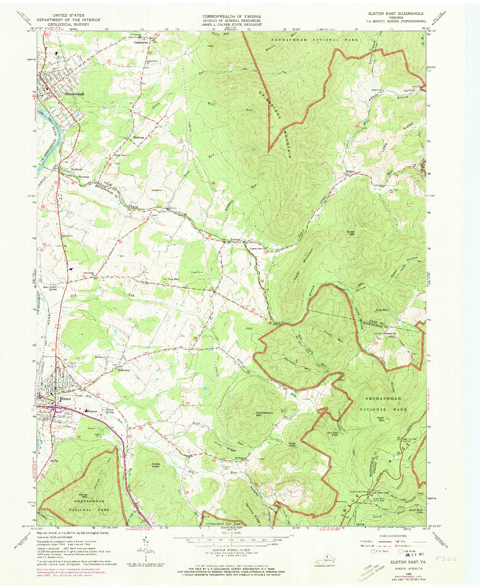 USGS 1:24000-SCALE QUADRANGLE FOR ELKTON EAST, VA 1965