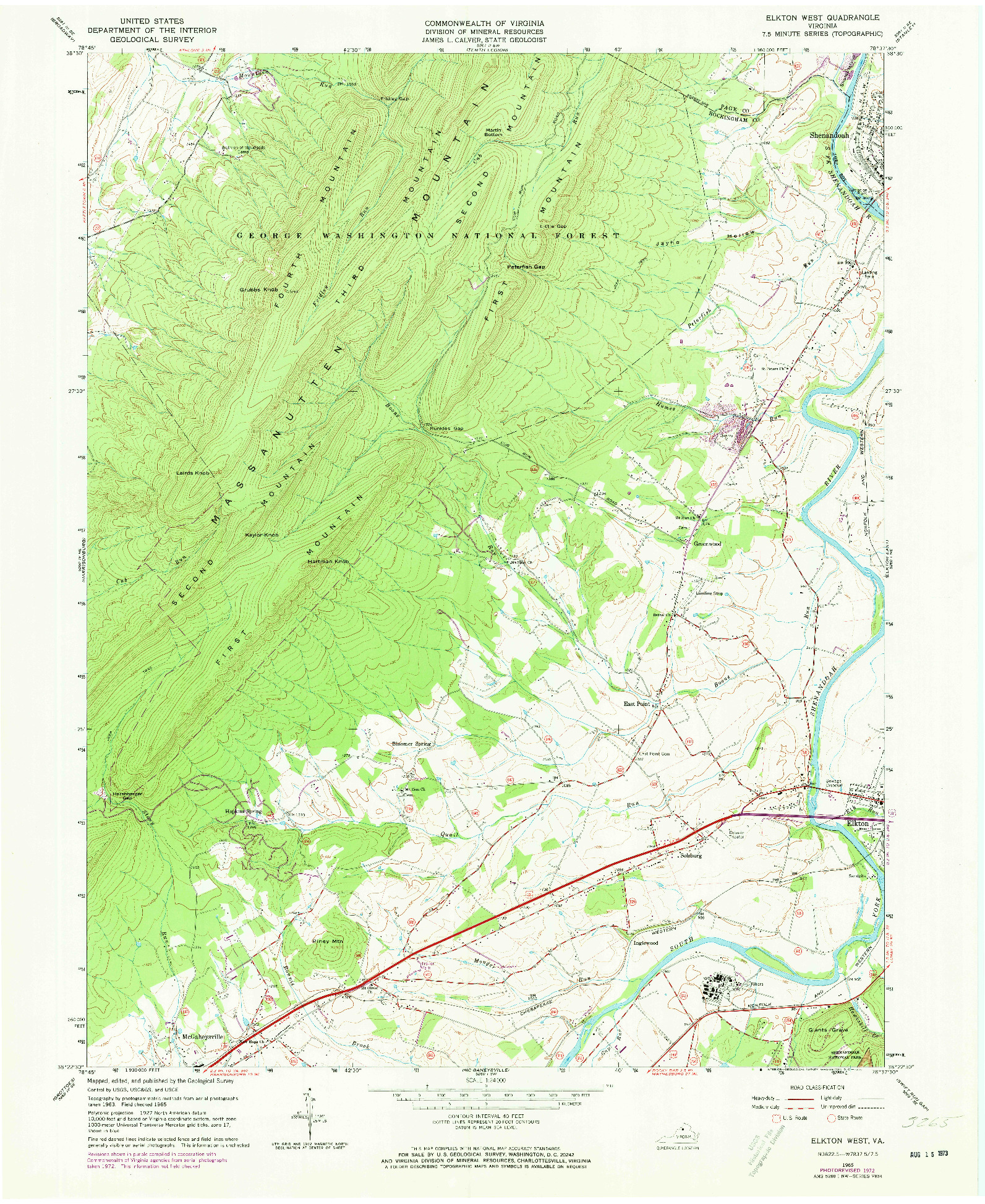 USGS 1:24000-SCALE QUADRANGLE FOR ELKTON WEST, VA 1965
