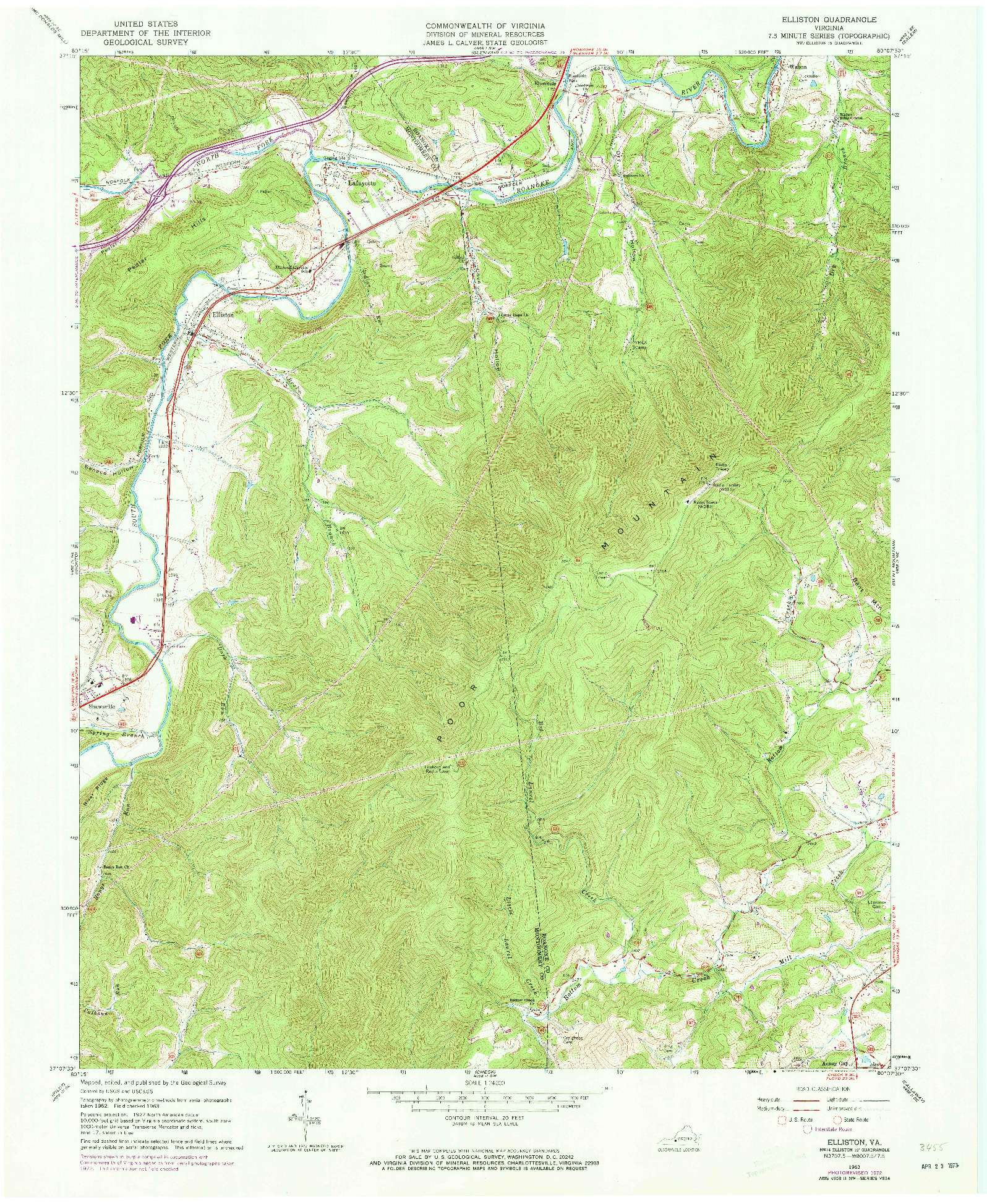 USGS 1:24000-SCALE QUADRANGLE FOR ELLISTON, VA 1963