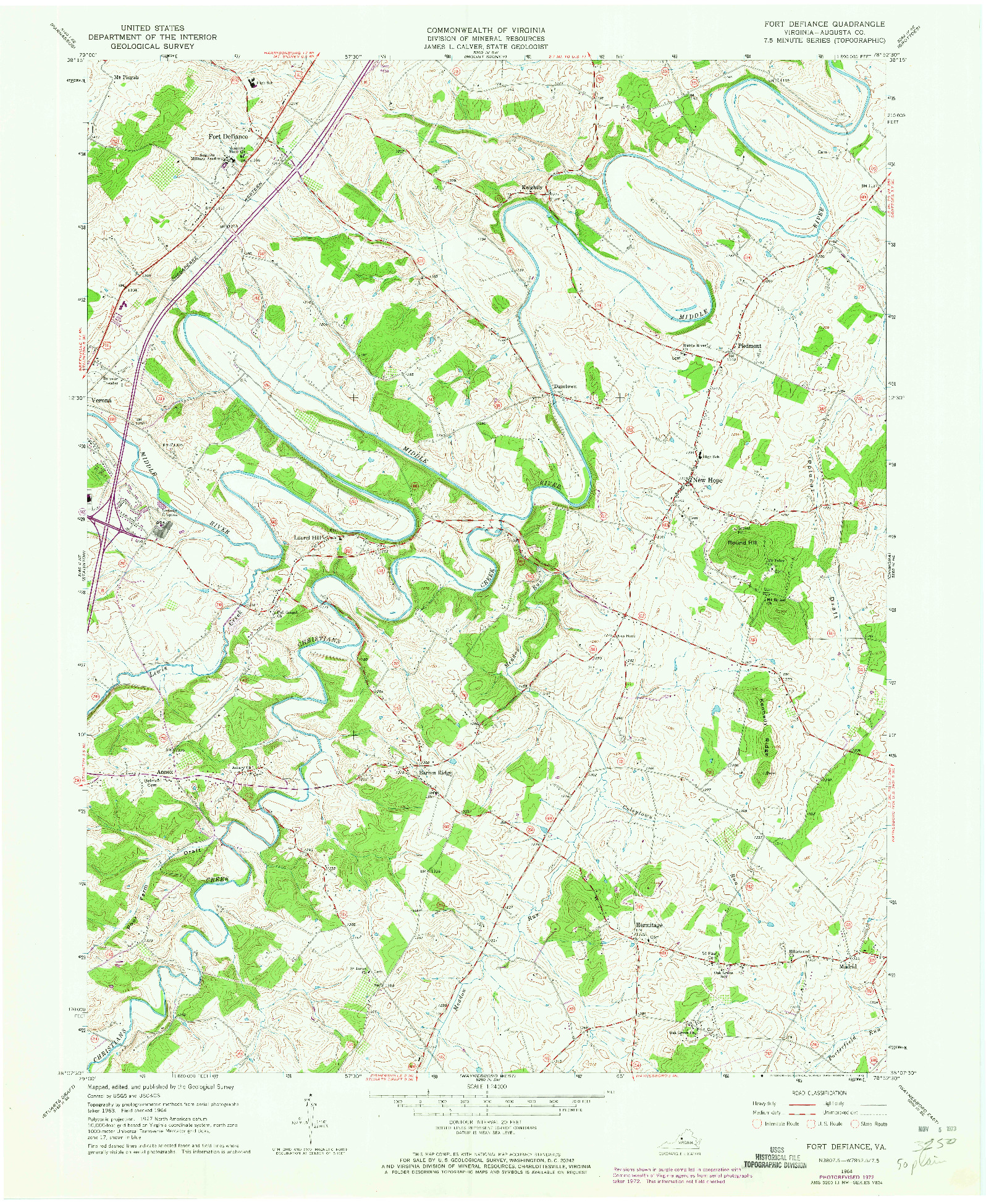 USGS 1:24000-SCALE QUADRANGLE FOR FORT DEFIANCE, VA 1964