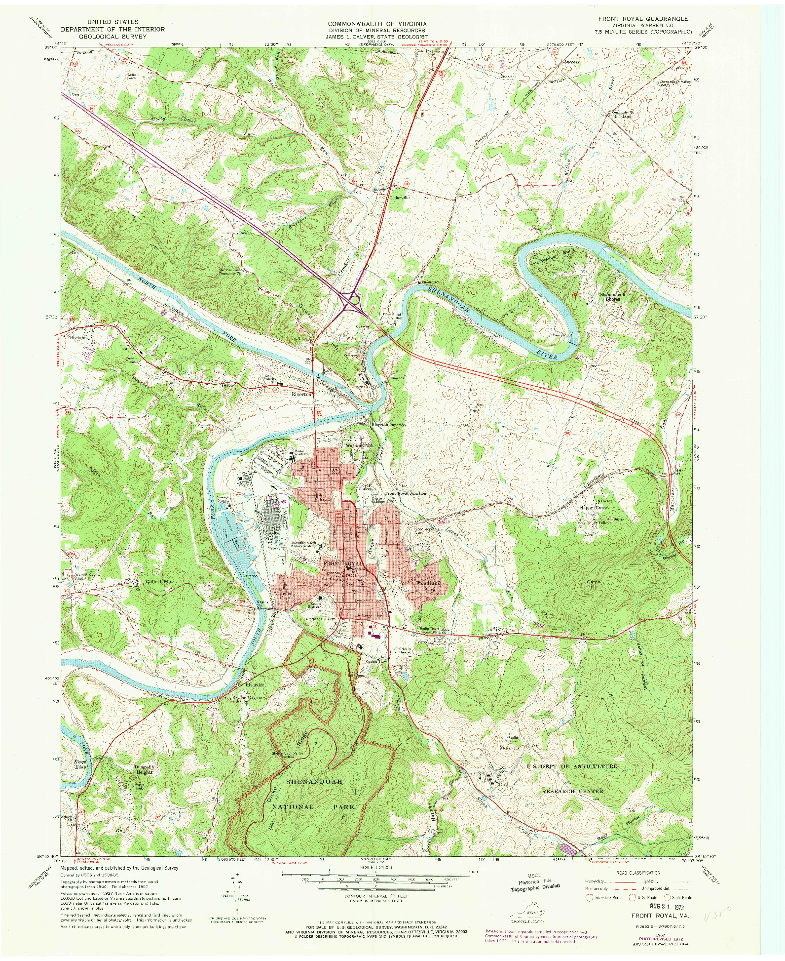 USGS 1:24000-SCALE QUADRANGLE FOR FRONT ROYAL, VA 1967