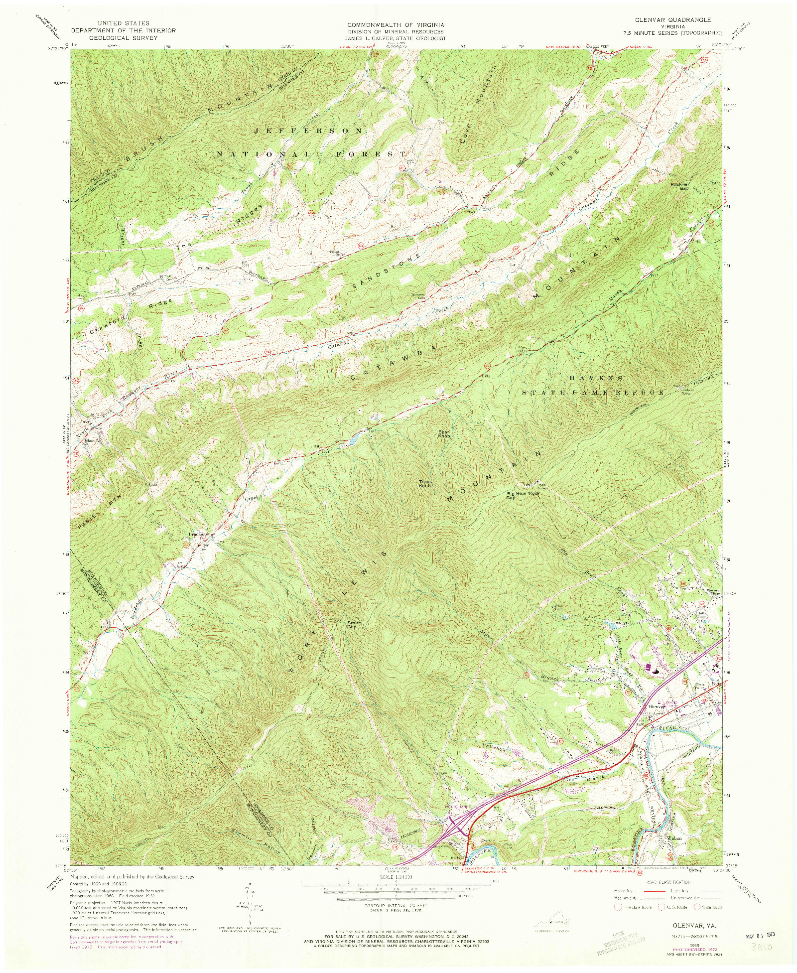 USGS 1:24000-SCALE QUADRANGLE FOR GLENVAR, VA 1963