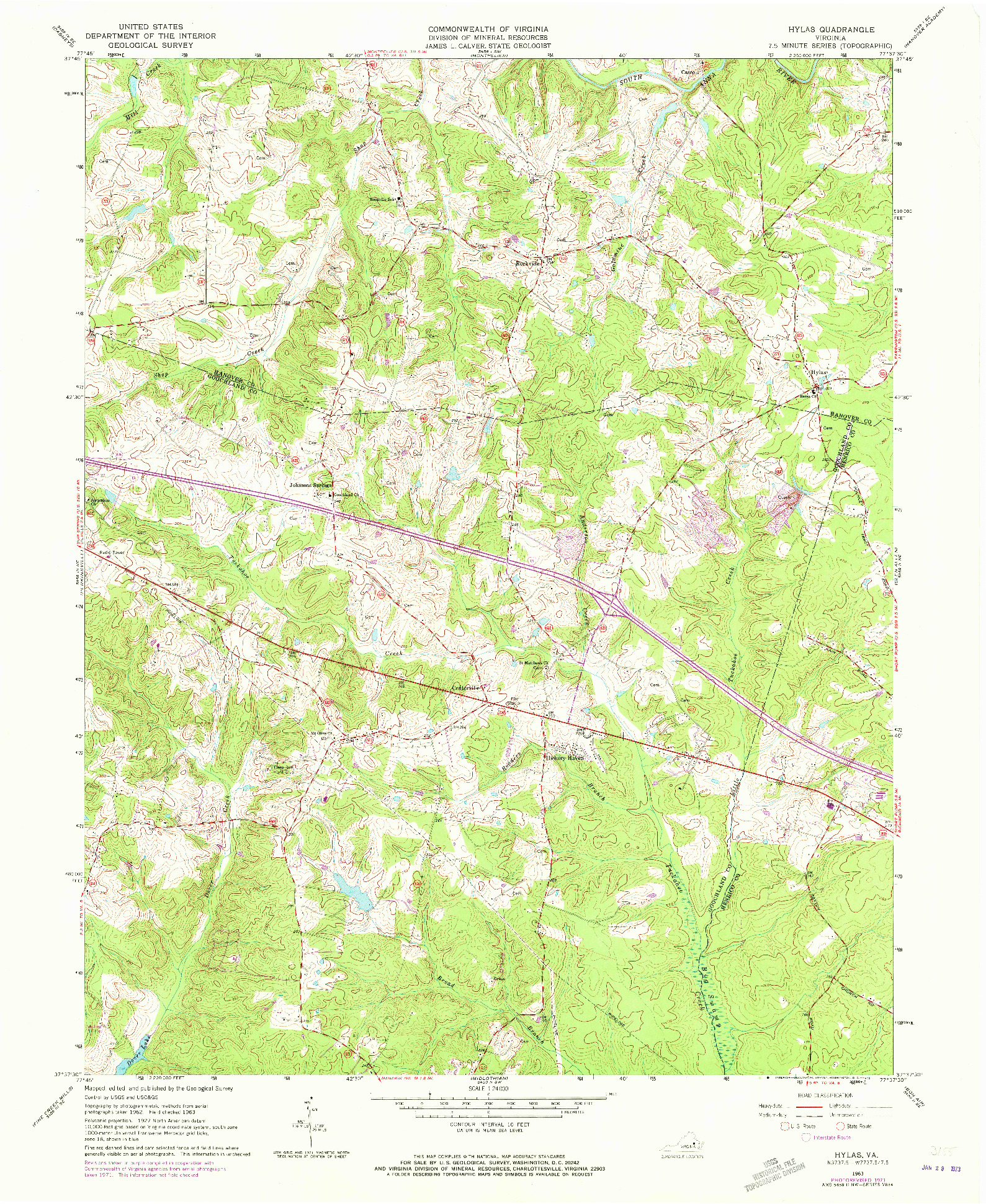 USGS 1:24000-SCALE QUADRANGLE FOR HYLAS, VA 1963