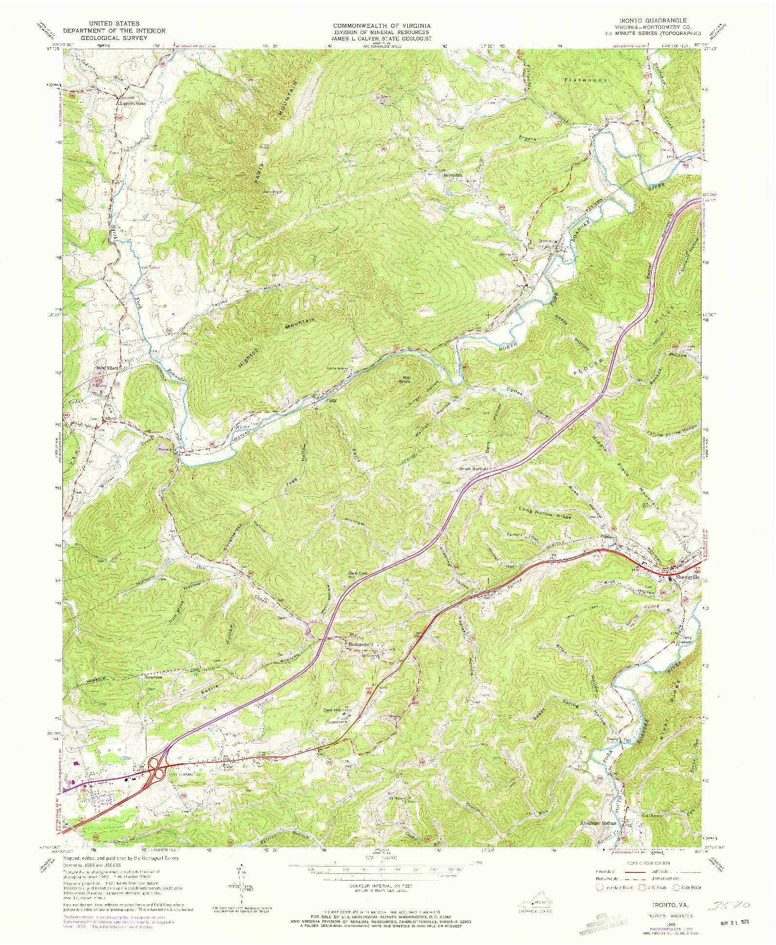 USGS 1:24000-SCALE QUADRANGLE FOR IRONTO, VA 1965