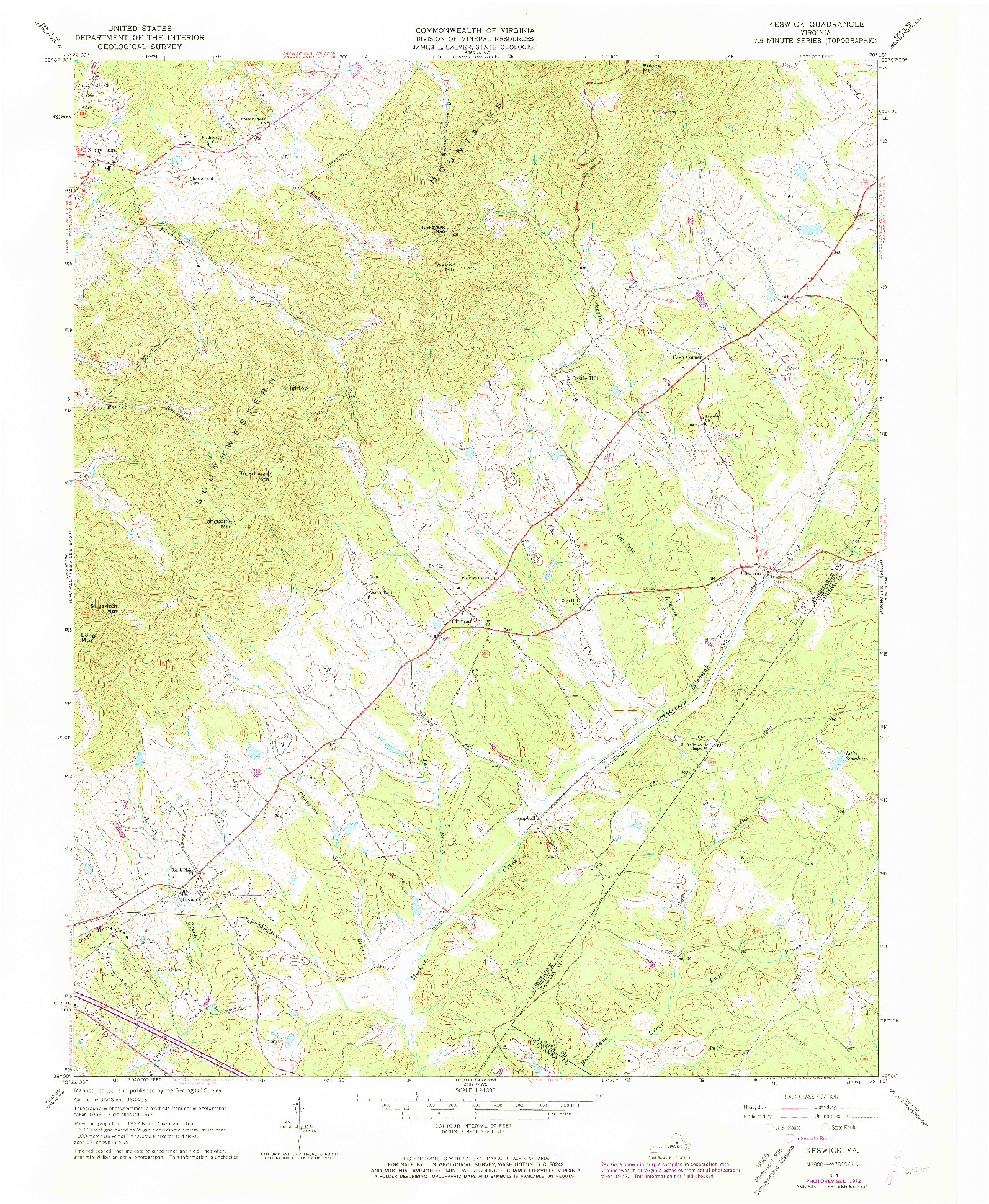 USGS 1:24000-SCALE QUADRANGLE FOR KESWICK, VA 1964