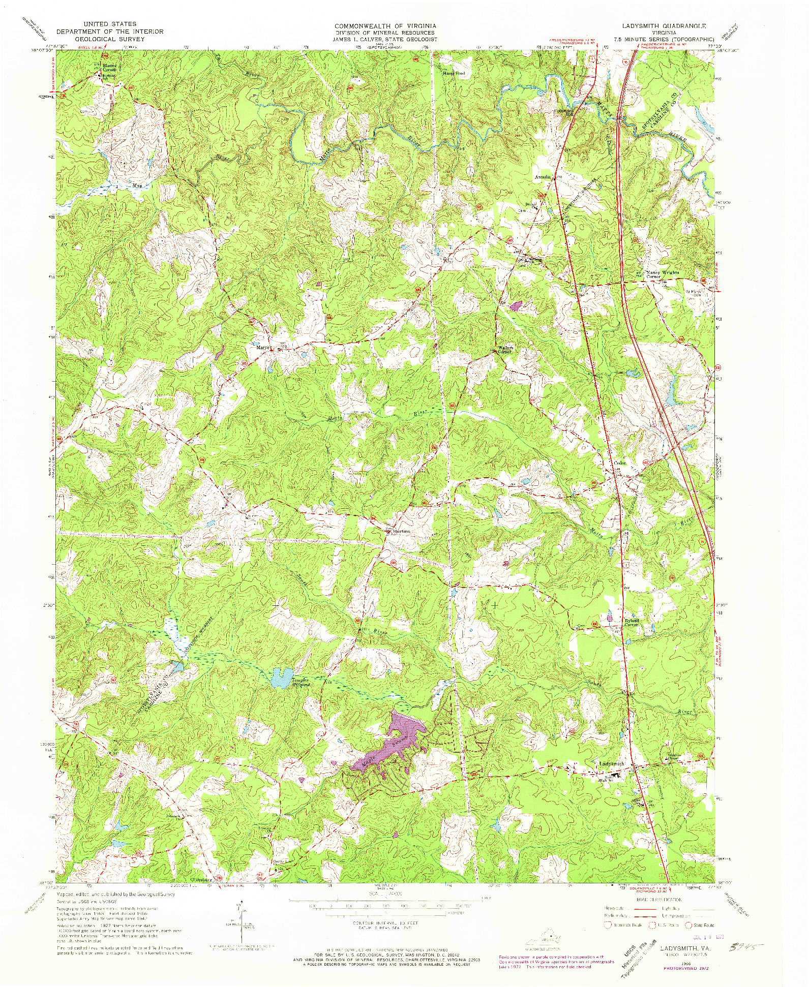 USGS 1:24000-SCALE QUADRANGLE FOR LADYSMITH, VA 1966