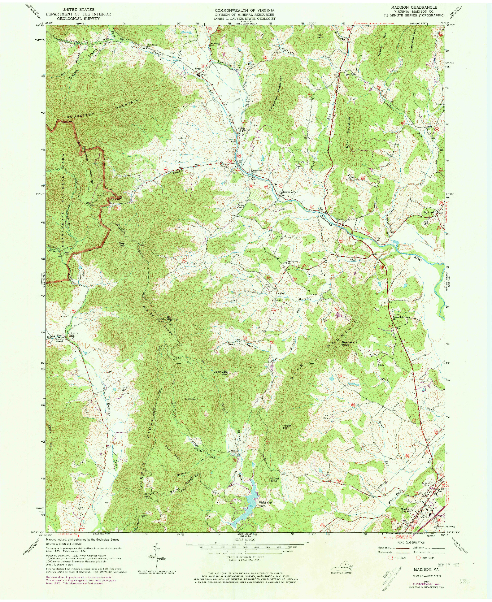 USGS 1:24000-SCALE QUADRANGLE FOR MADISON, VA 1964