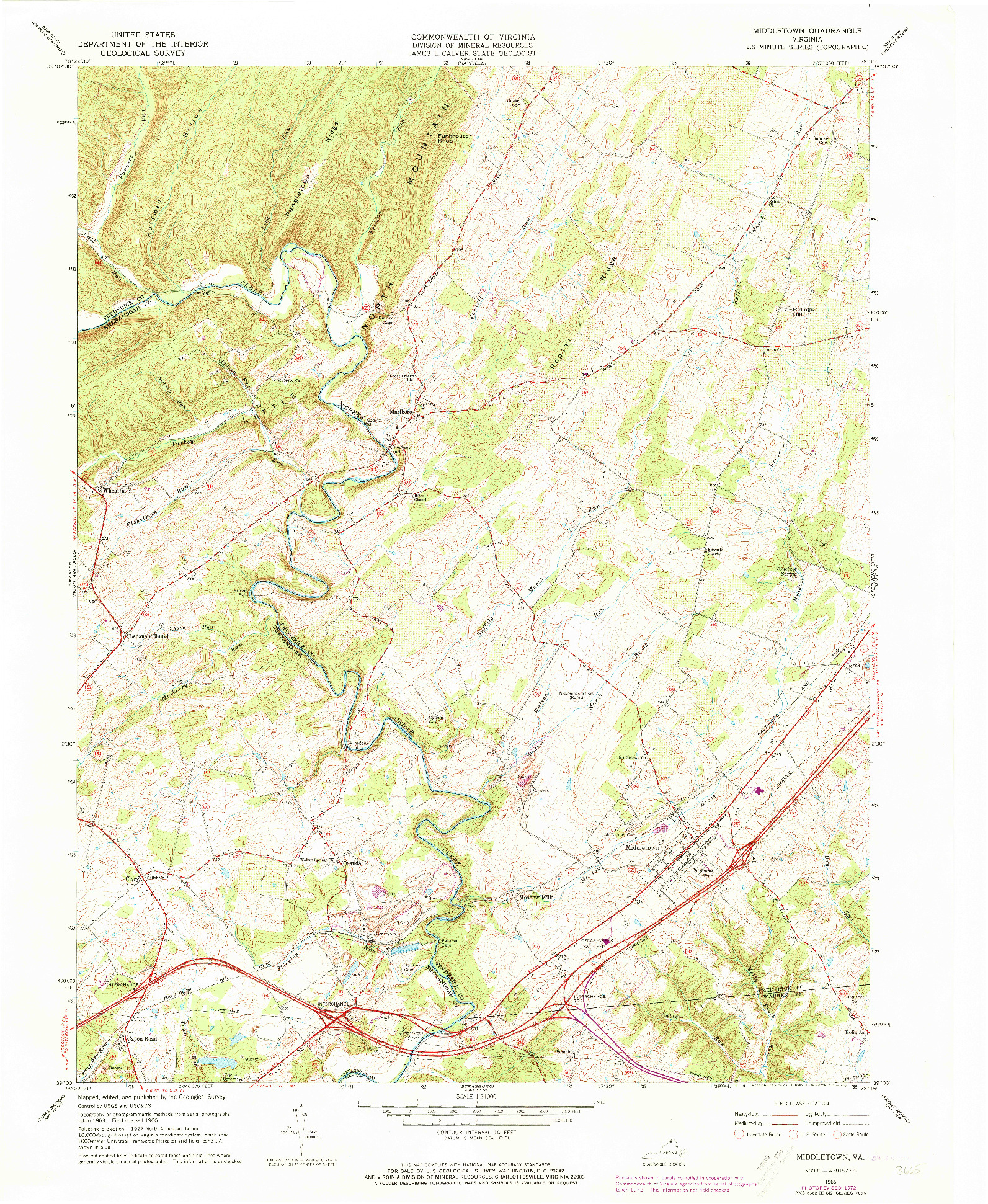 USGS 1:24000-SCALE QUADRANGLE FOR MIDDLETOWN, VA 1966