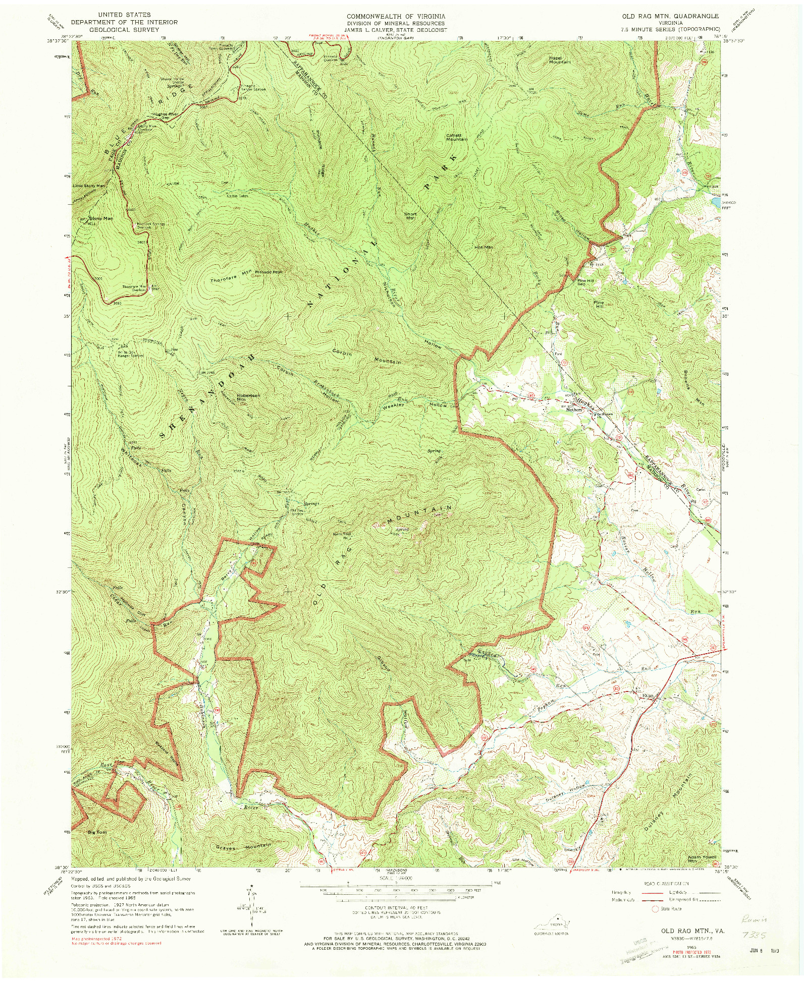 USGS 1:24000-SCALE QUADRANGLE FOR OLD RAG MTN, VA 1965