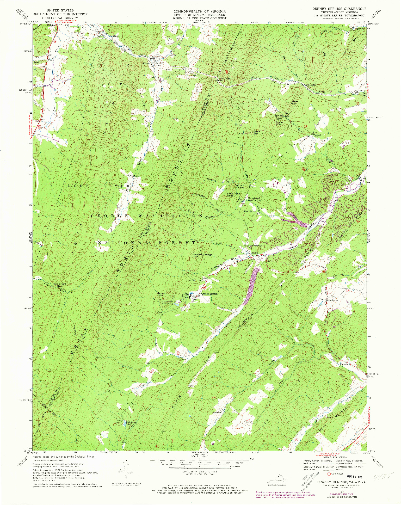 USGS 1:24000-SCALE QUADRANGLE FOR ORKNEY SPRINGS, VA 1967