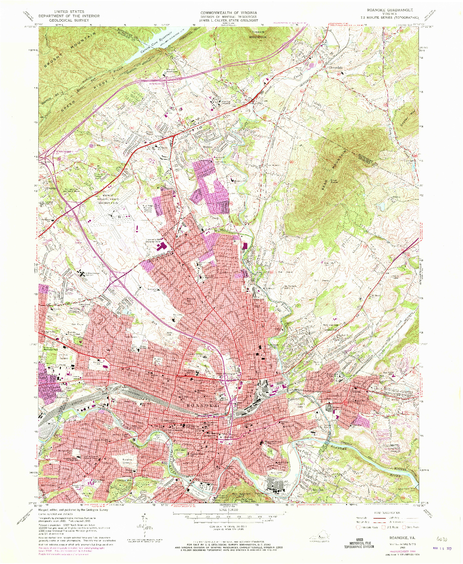 USGS 1:24000-SCALE QUADRANGLE FOR ROANOKE, VA 1963