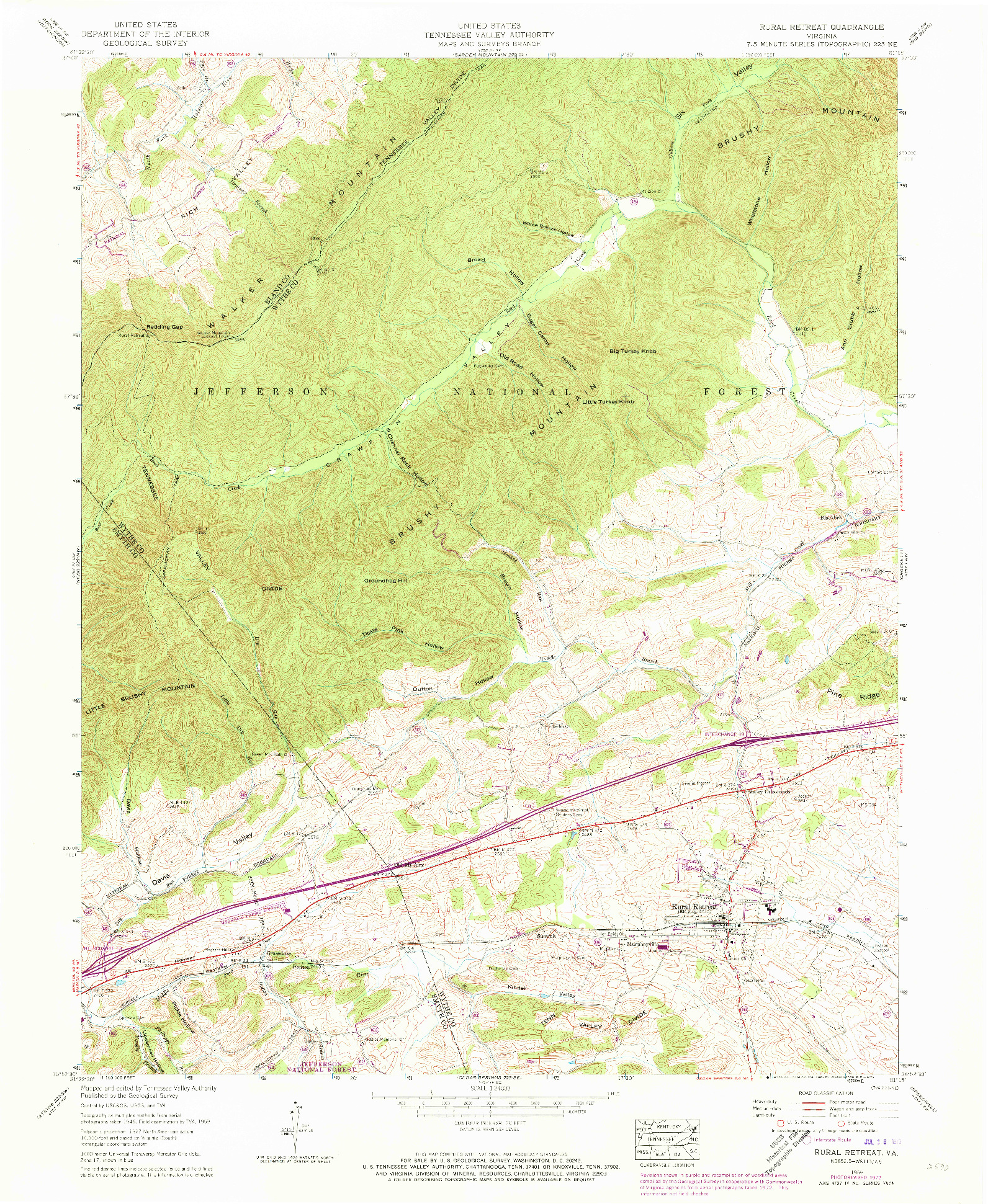 USGS 1:24000-SCALE QUADRANGLE FOR RURAL RETREAT, VA 1959