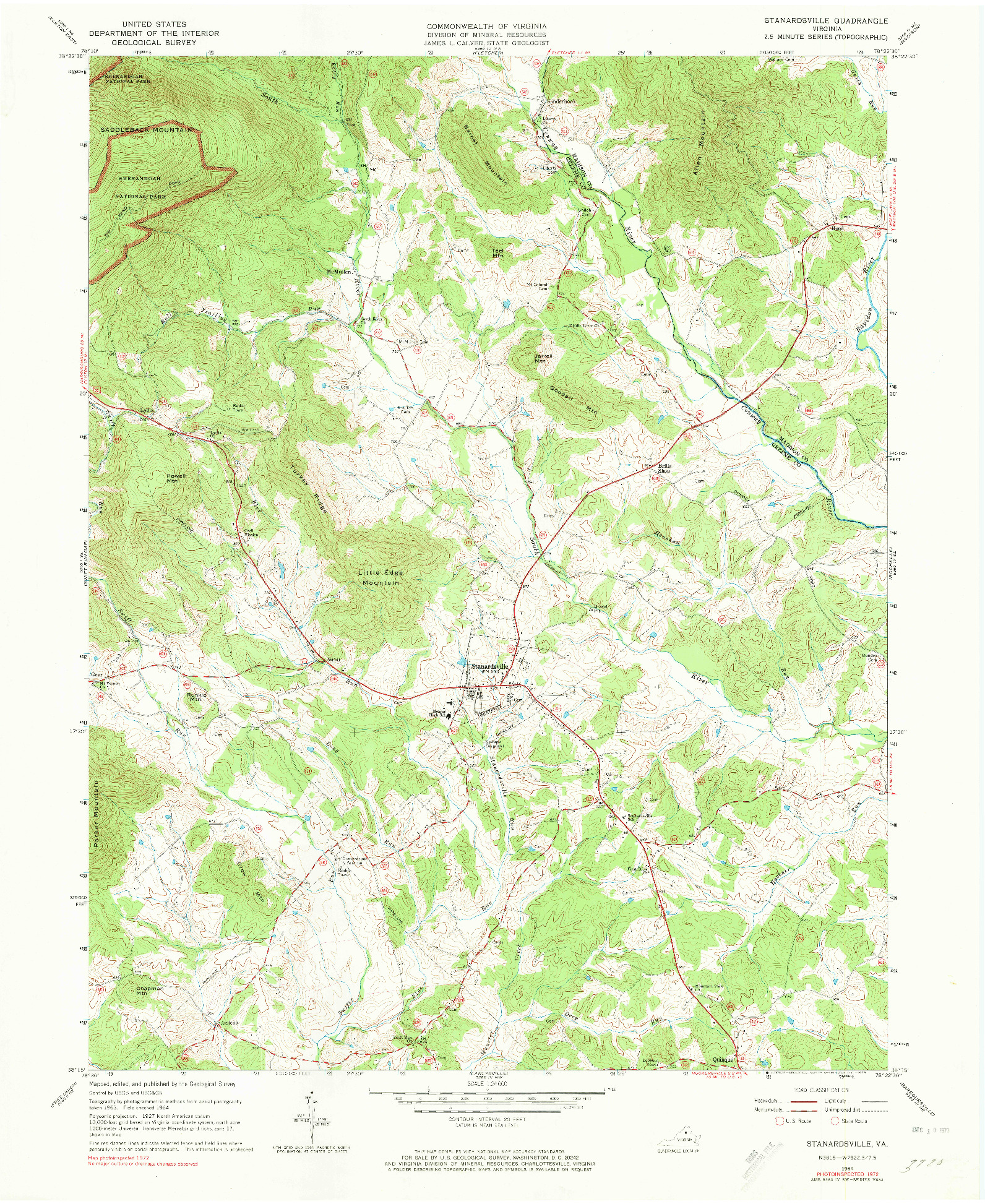USGS 1:24000-SCALE QUADRANGLE FOR STANARDSVILLE, VA 1964