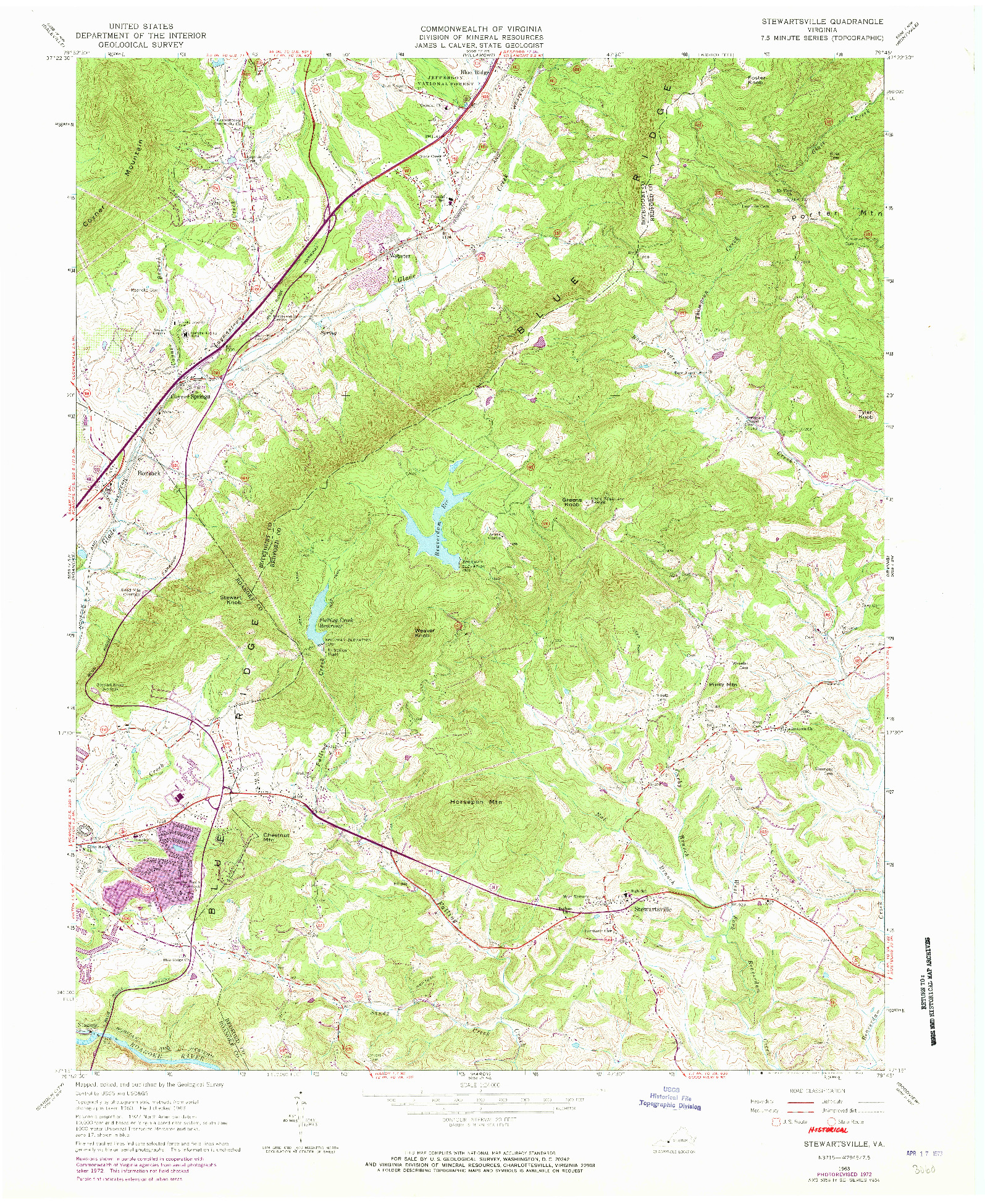 USGS 1:24000-SCALE QUADRANGLE FOR STEWARTSVILLE, VA 1963