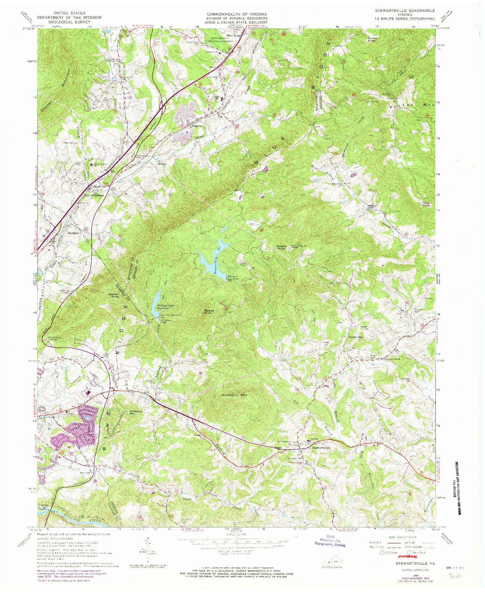 USGS 1:24000-SCALE QUADRANGLE FOR STEWARTSVILLE, VA 1963