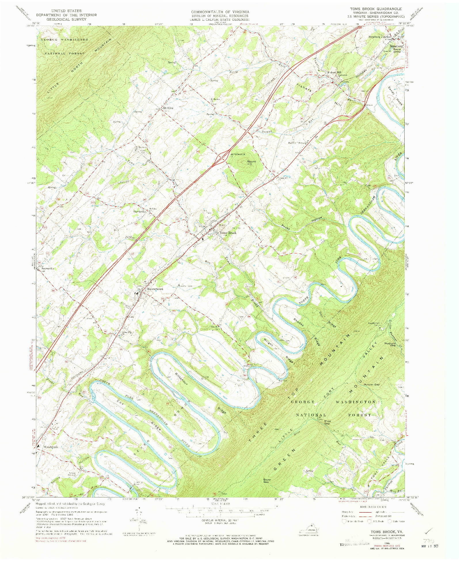 USGS 1:24000-SCALE QUADRANGLE FOR TOMS BROOK, VA 1966