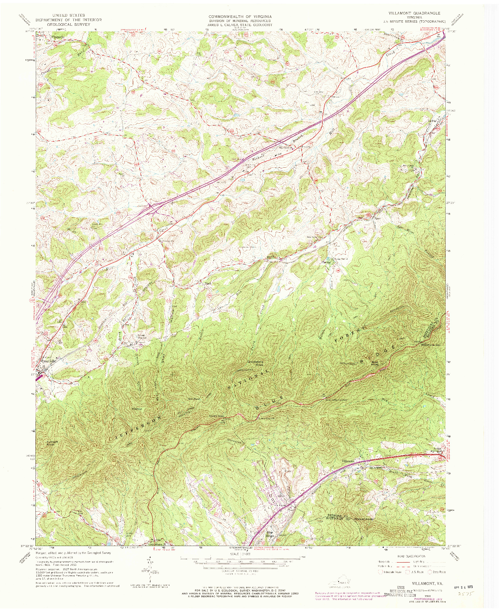 USGS 1:24000-SCALE QUADRANGLE FOR VILLAMONT, VA 1963