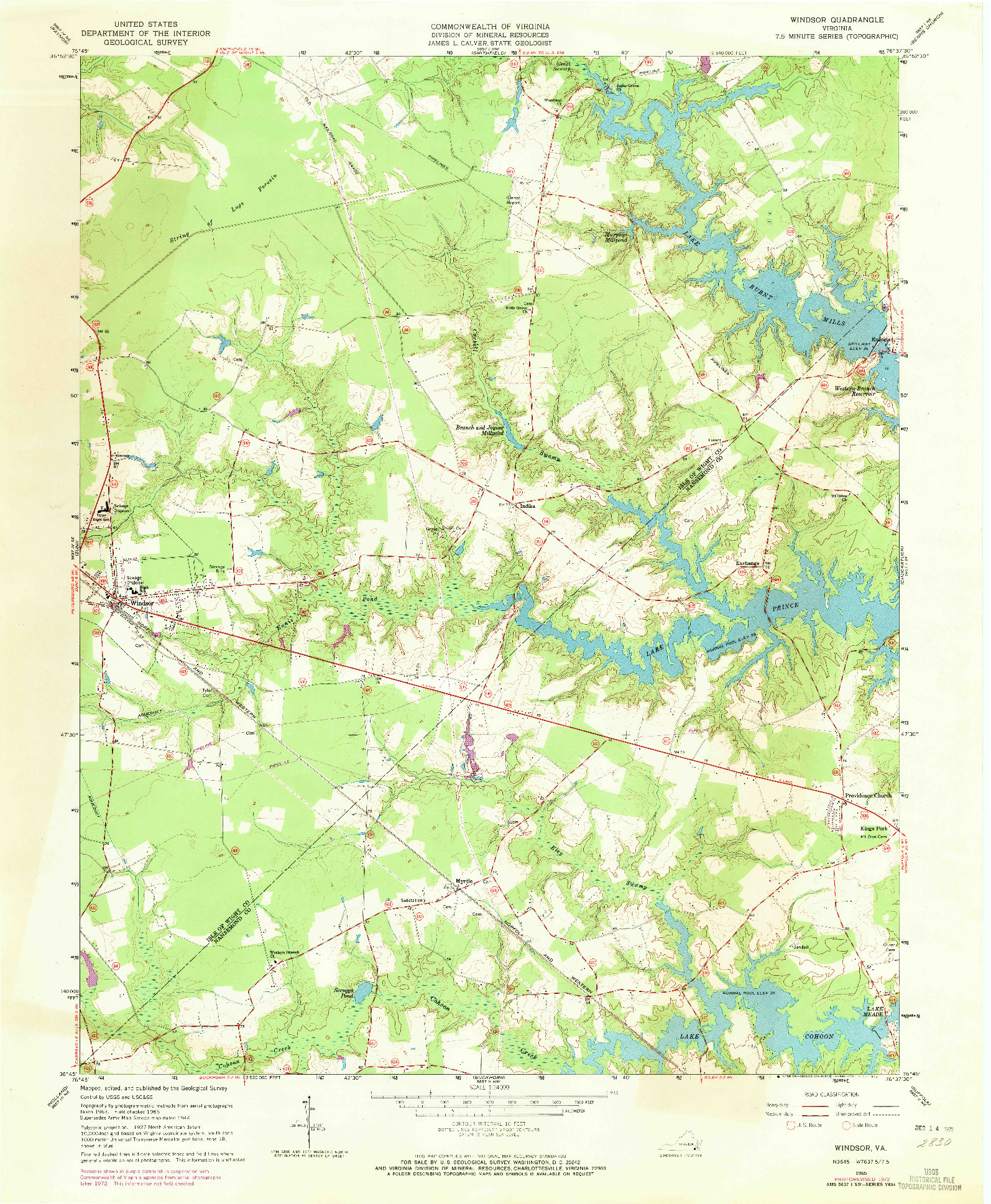 USGS 1:24000-SCALE QUADRANGLE FOR WINDSOR, VA 1965