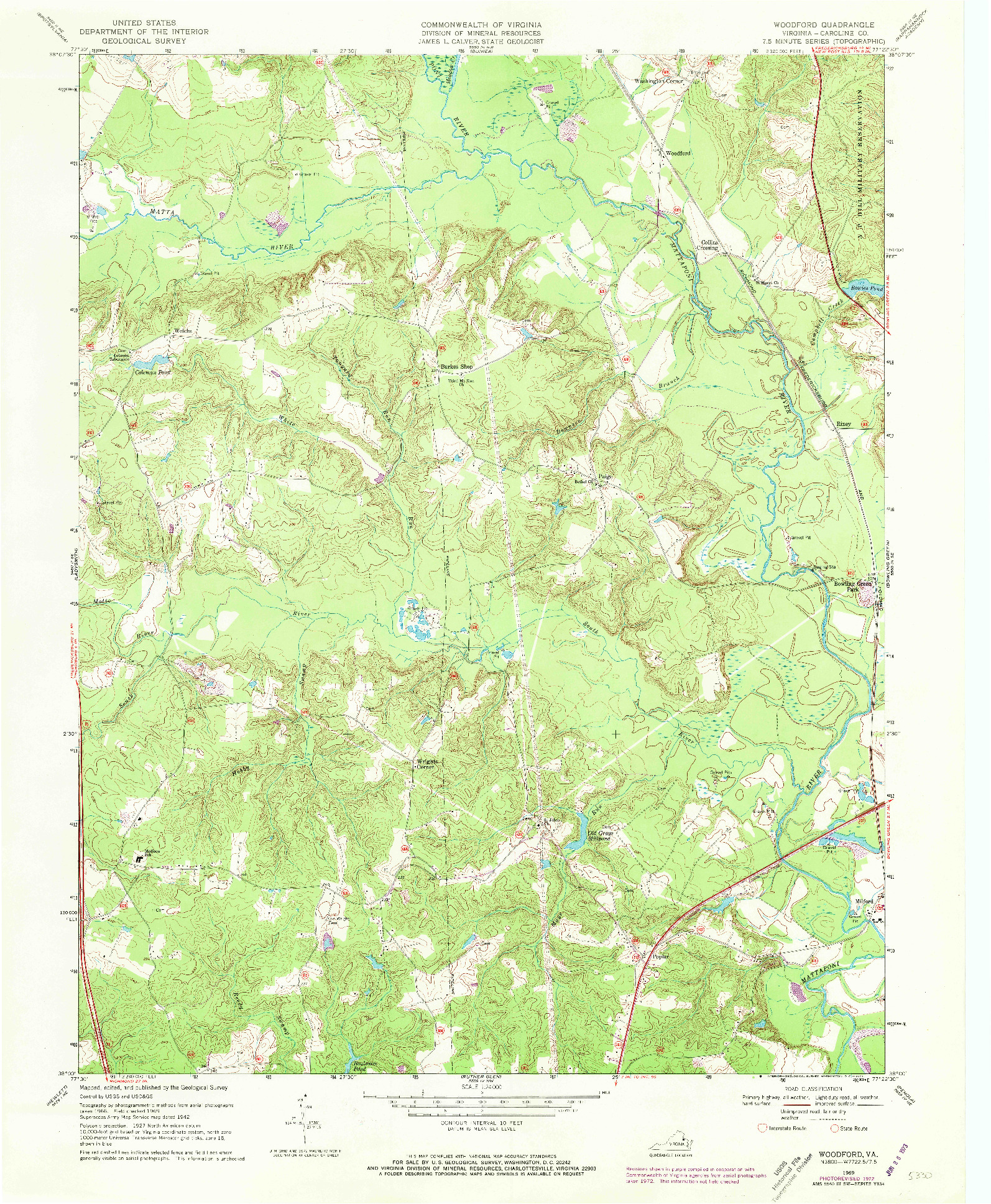 USGS 1:24000-SCALE QUADRANGLE FOR WOODFORD, VA 1969