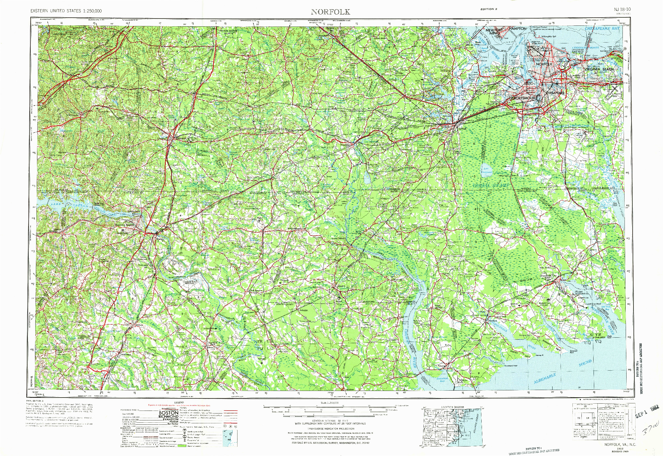 USGS 1:250000-SCALE QUADRANGLE FOR NORFOLK, VA 1953