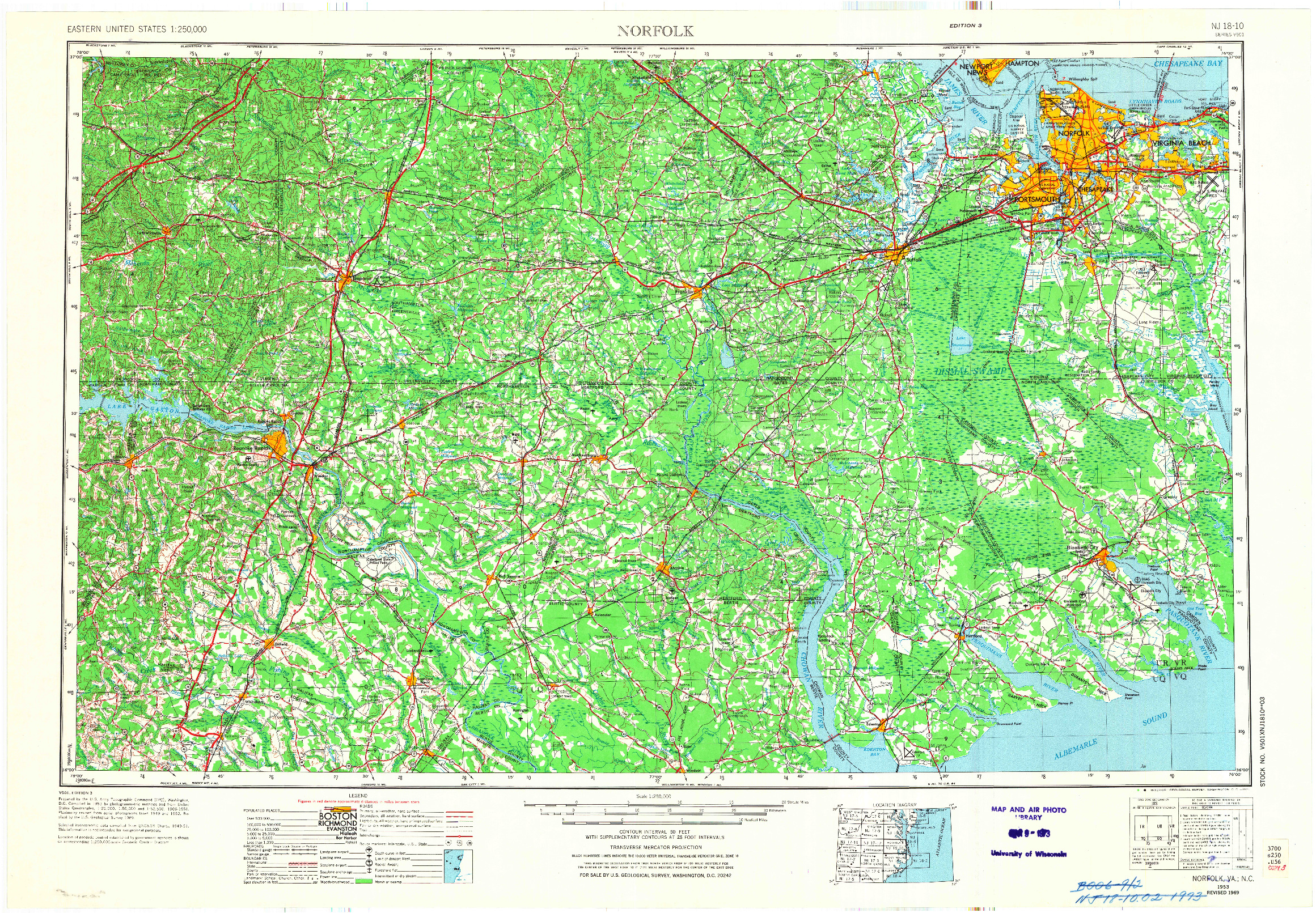 USGS 1:250000-SCALE QUADRANGLE FOR NORFOLK, VA 1953