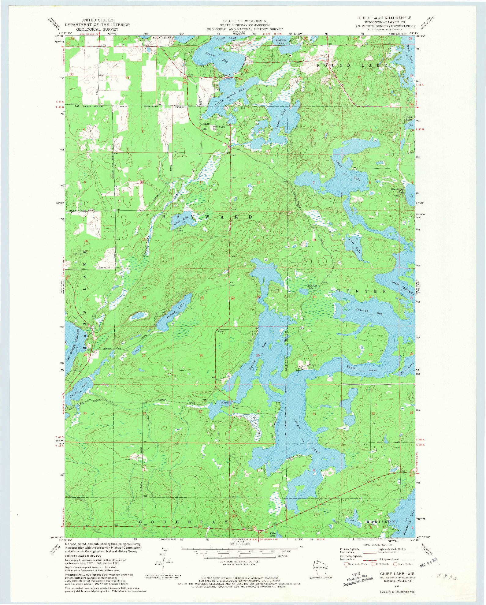 USGS 1:24000-SCALE QUADRANGLE FOR CHIEF LAKE, WI 1971