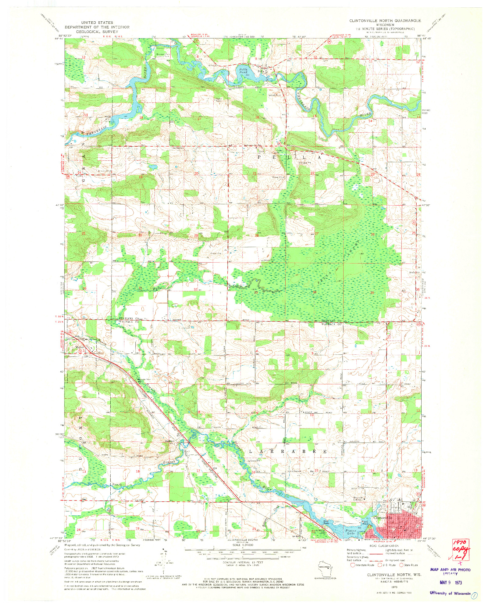 USGS 1:24000-SCALE QUADRANGLE FOR CLINTONVILLE NORTH, WI 1970
